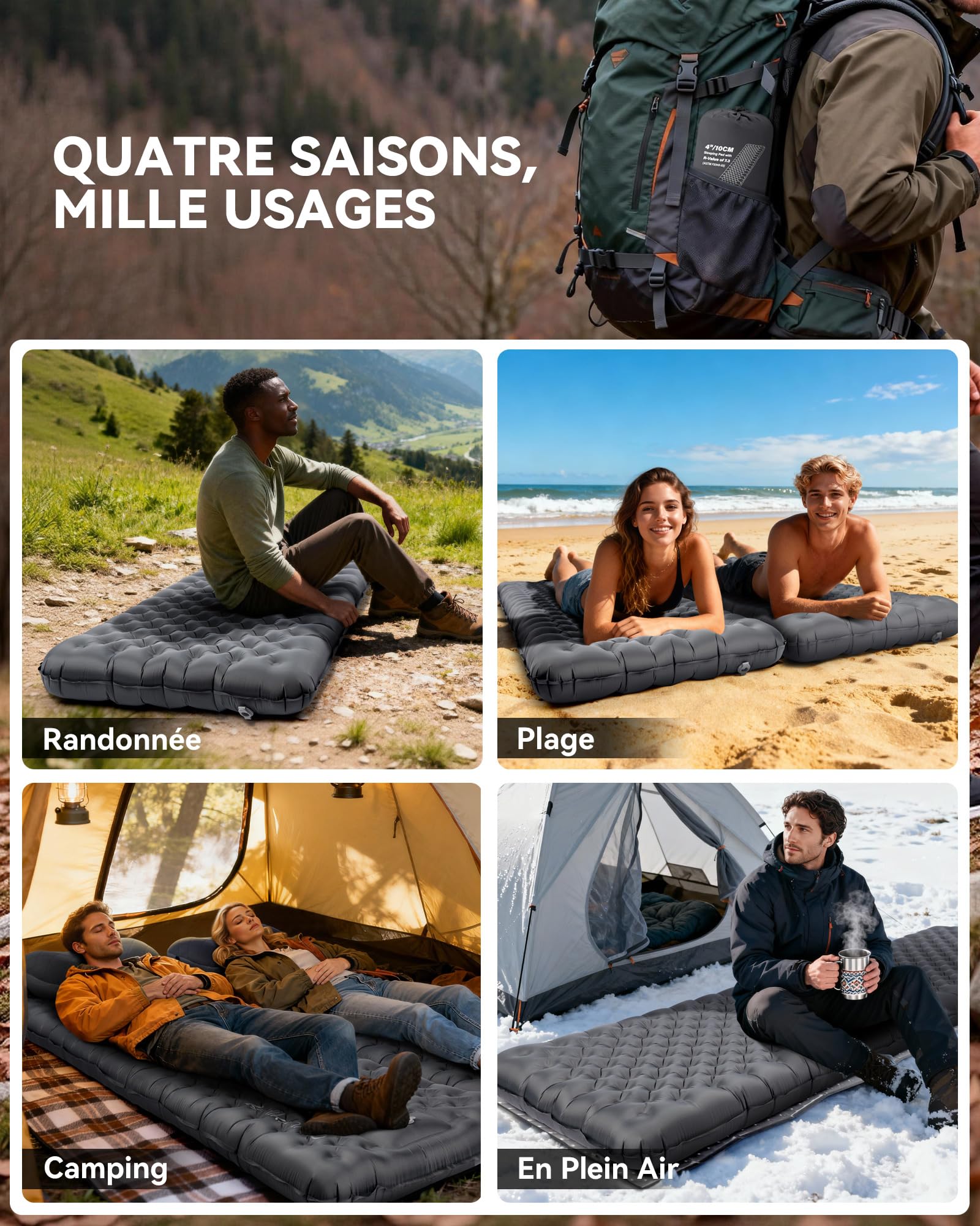 HIKENTURE Valeur-R 7,3 Matelas de Camping Gonflable 10 cm Ultra-Épais