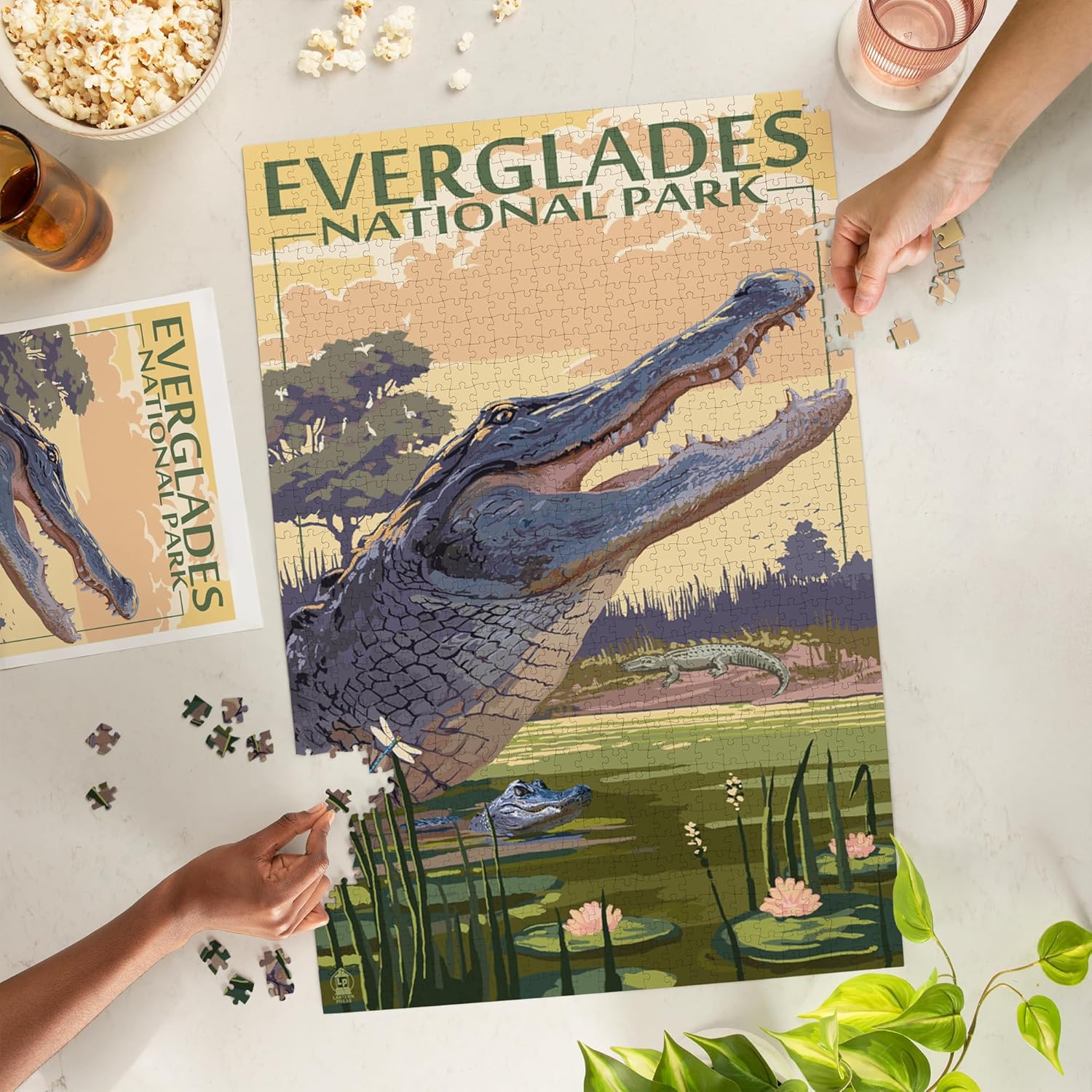 The Everglades National Park, Florida, Alligator Scene, Painterly Series (1000 Piece Puzzle, Challenging Jigsaw Puzzle for Adults, Made in USA)