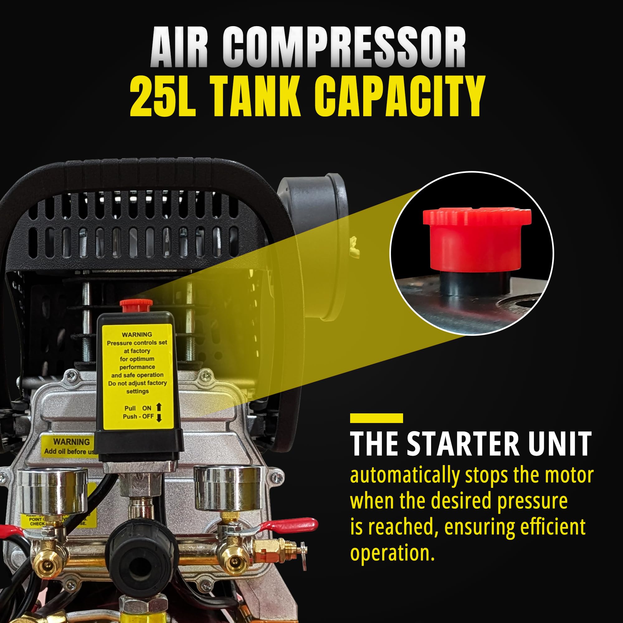 IBELL VORMIR VR DDC25LA 2.0HP Air Compressor - 25L Tank, 115 PSI Max Pressure, High-Performance & Compact Design - Image 6 thumbnail