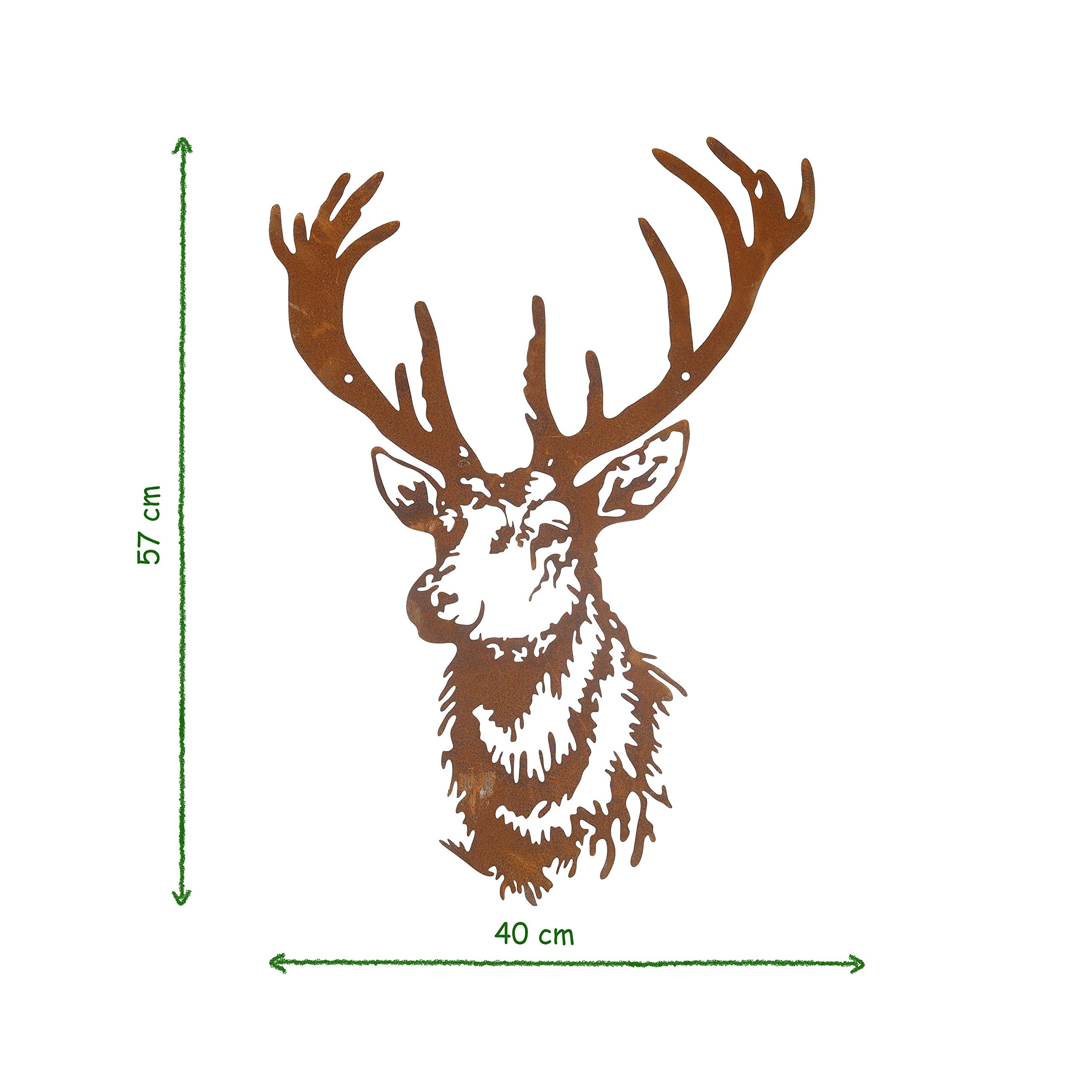 ecosoul Gartendeko Wand-dekoration Hirsch Hirschkopf zum Hängen Metall Rost Garten verrostet Landhaus Deko 40cm x 56cm