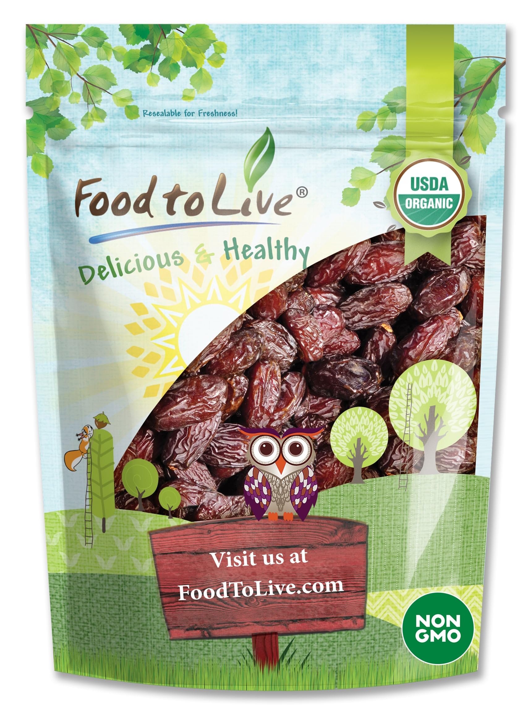 Food to Live Organic California Medjool Dates, 1 Pound – Soft & Juicy Nature's Candy. Non-GMO Whole Dry Fancy Dates with Pits. Perfect Snack. Unsweetened, Unsulphured. Vegan, Kosher, Fruits in Bulk