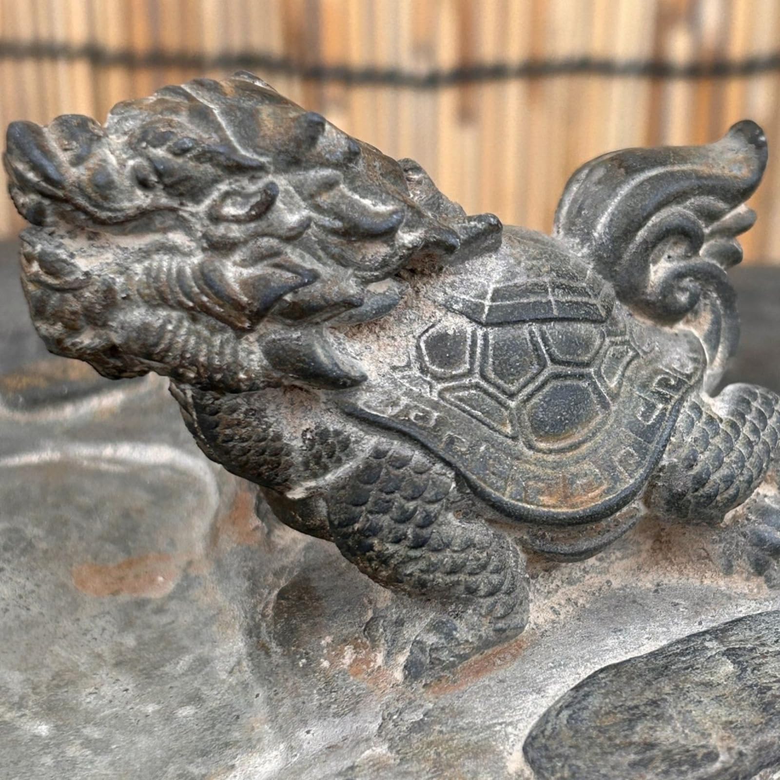 Pierre à encre en forme de tortue dragon de style chinois, 20 cm, calligraphie artisanale, décoration de style antique