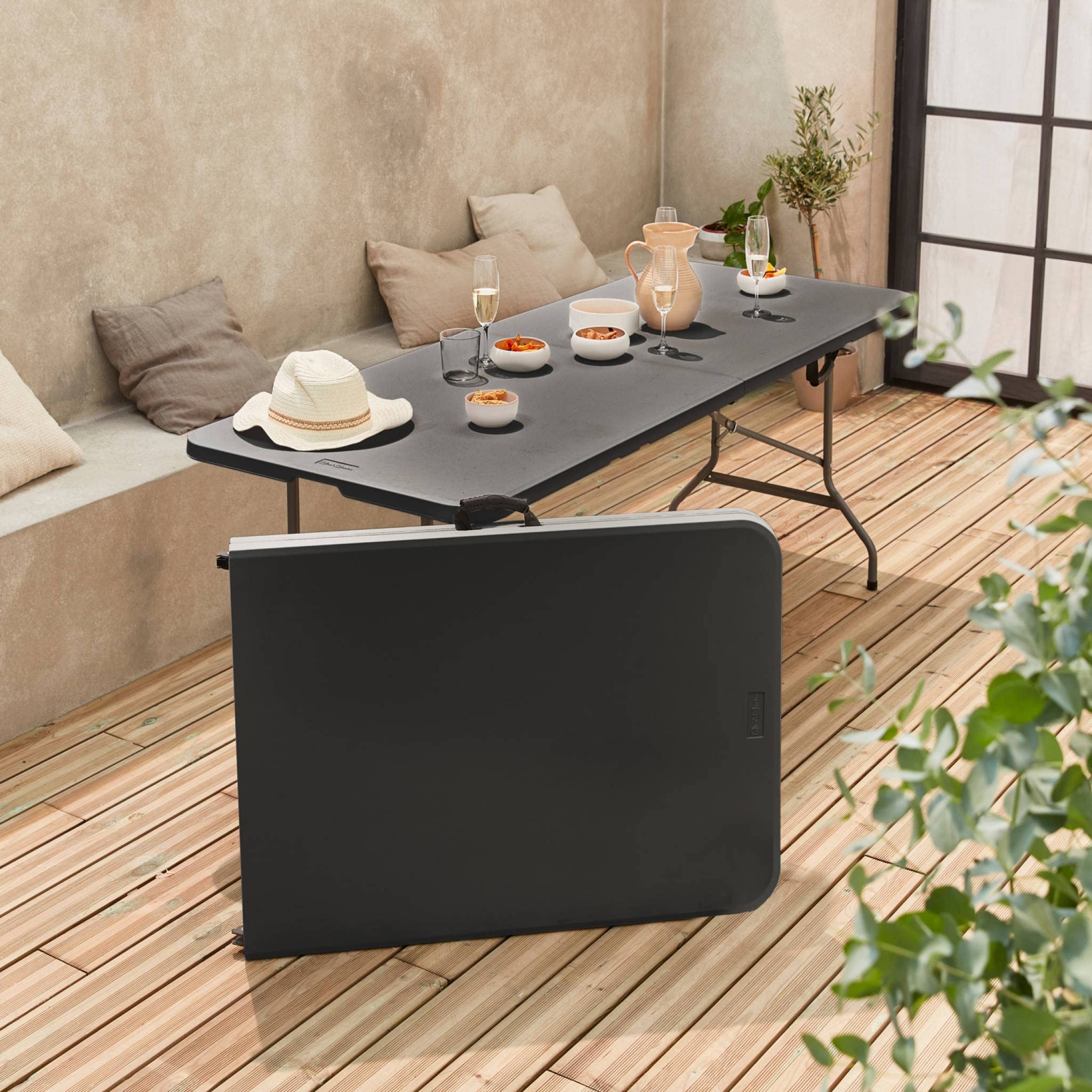 Alice's Garden - Lot de 2 Tables de réception. Pliables 180cm. Grise foncé. Table Pliante avec poignée de Transport. Table de Camping