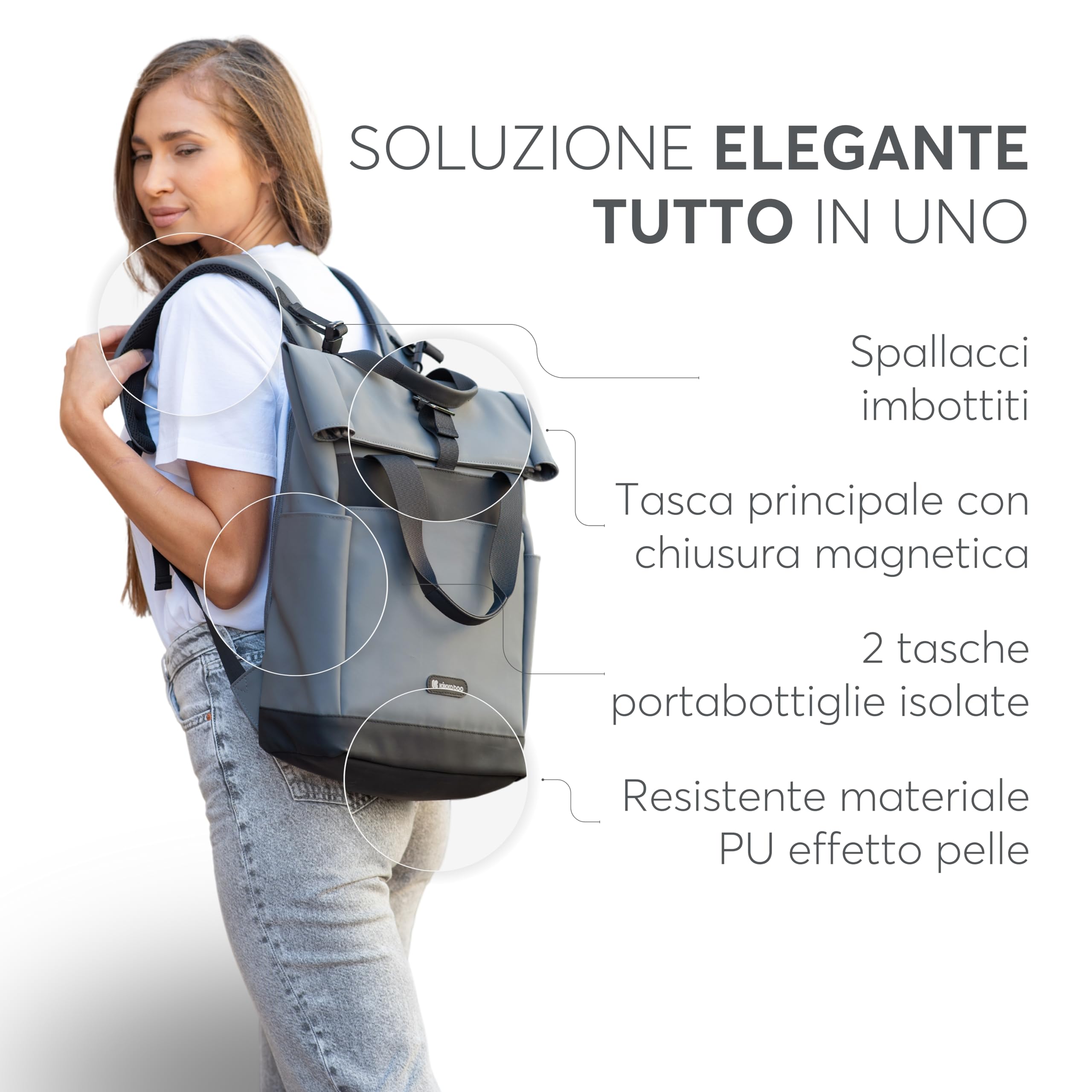 Zaino per pannolini KikkaBoo CERISE, Borsa per mamma, Clip per passeggino, Grande capacità, Fasciatoio portatile, Tasca termica, Tasca impermeabile, Multitasche, Nero