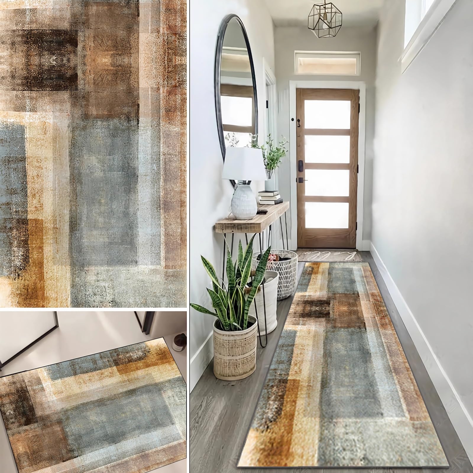 Teppich Läufer 90x200cm rutschfest Küchen Teppich, Waschbar Teppichläufer Flurteppich Flur Küchenläufer für Korridor, Modern Vintage Teppichläufer für Wohnzimmer, Küche, Anpassbar