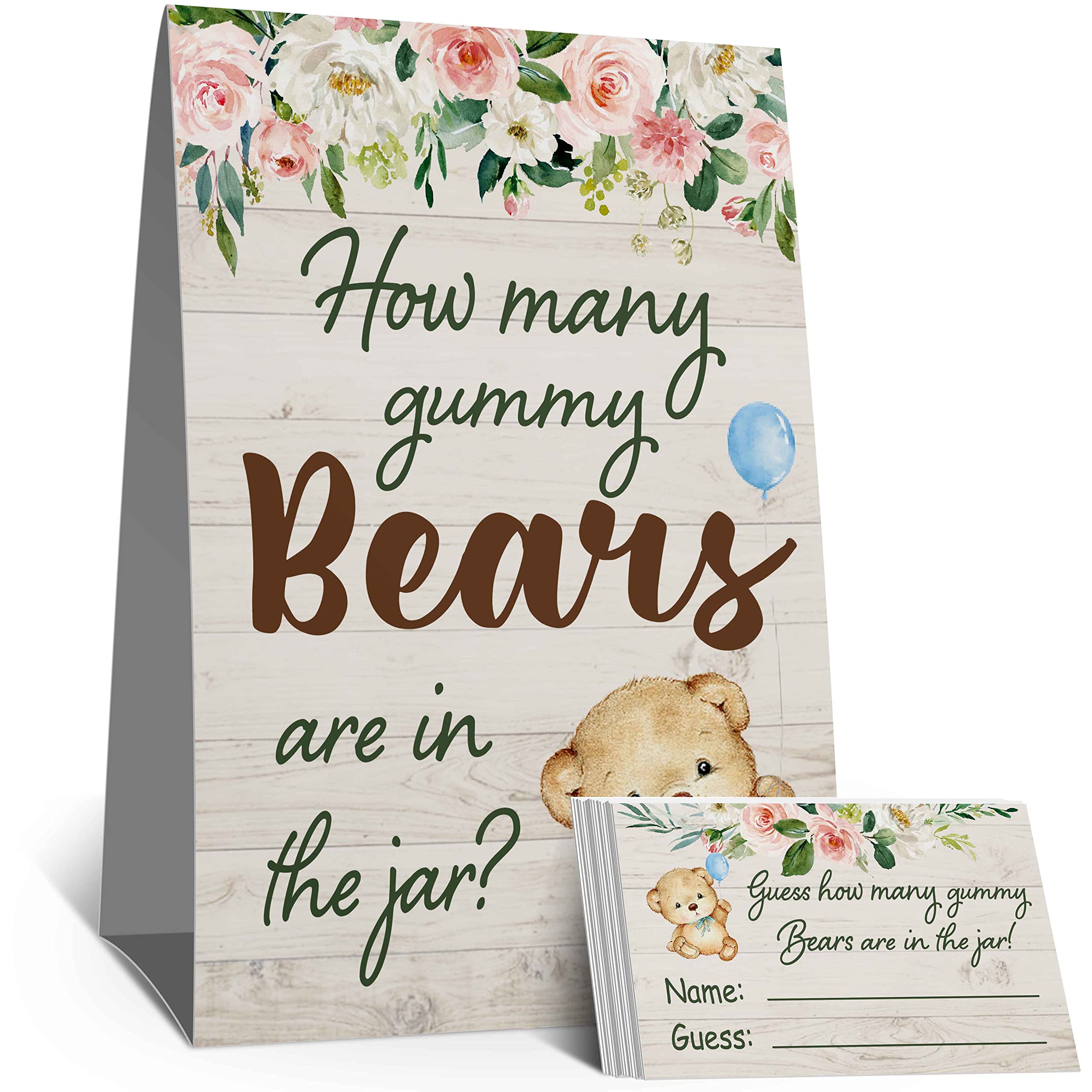 Amazon.com: Guess How Many Gummy Bear Guessing Game, (1 Sign+50 Cards),  Watercolor Rose Bear Rustic Wood Style Farmhouse Baby Shower Decoration  Suit, Baby Show, Birthday, Christmas, Thanksgiving, Funny Party Game : Home