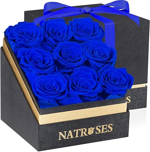 NATROSES Rosas preservadas para siempre en una caja, rosas 100% reales que duran hasta 3 años, flores para entrega de cumpleaños, regalos de San