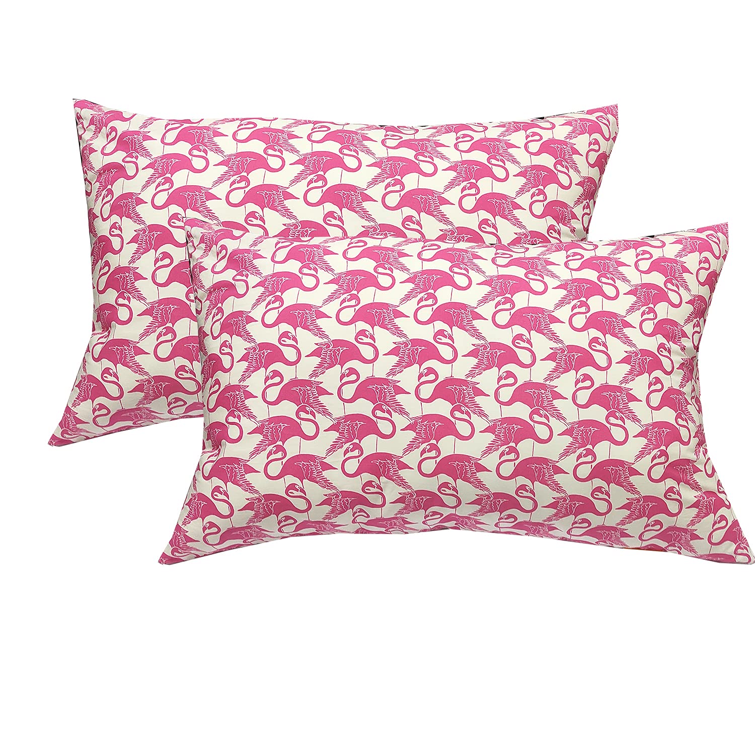 Micro Filled Flamingo Print Cotton Pillow Takiya Combo Set of 2 for Bed Room - 17x27 Inch Size Pillow Set of 2 for Sleeping