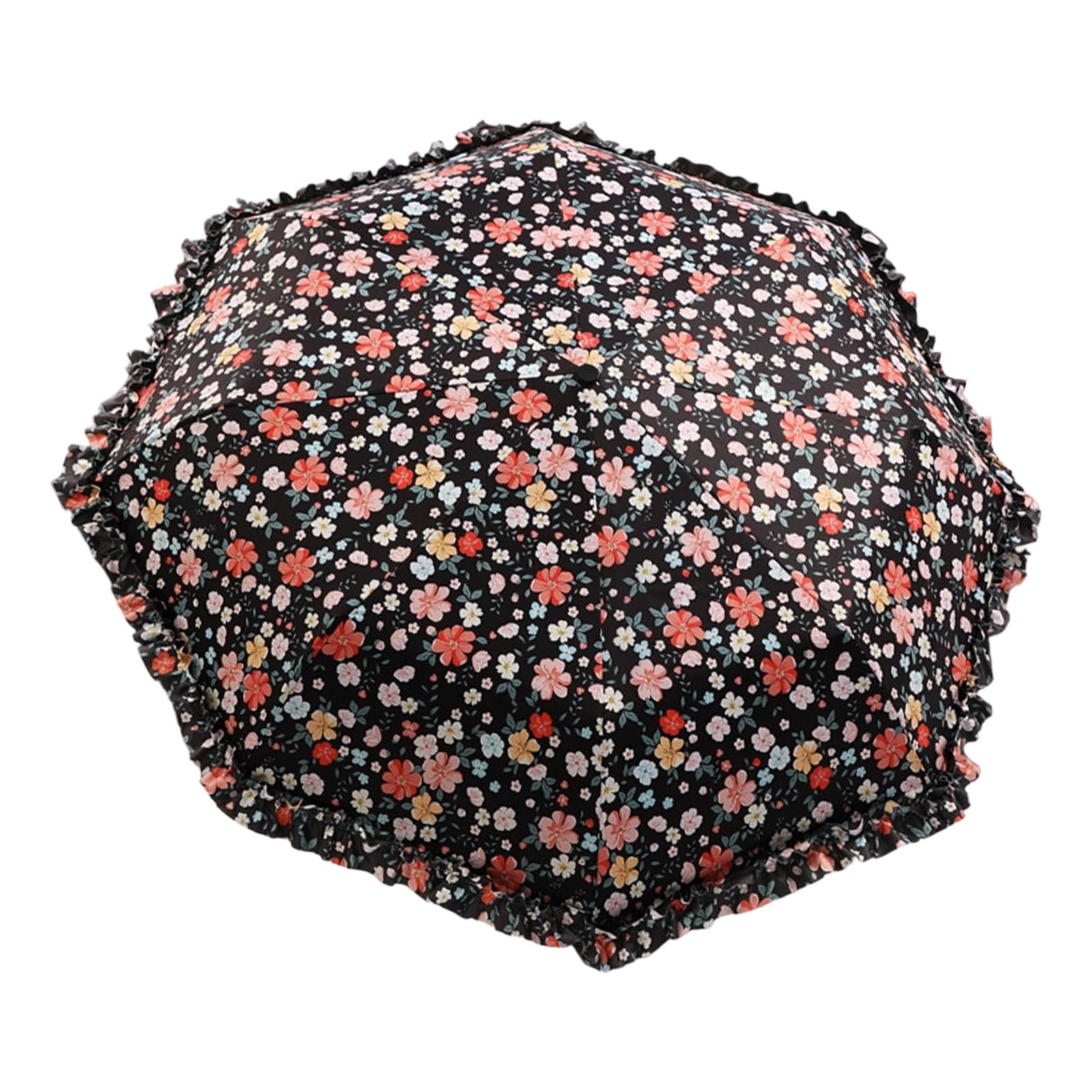 WGBOSMG Compact 3 Fold Travel Umbrella with Sun Reflection and Decorative Lace Trim Folding Umbrella