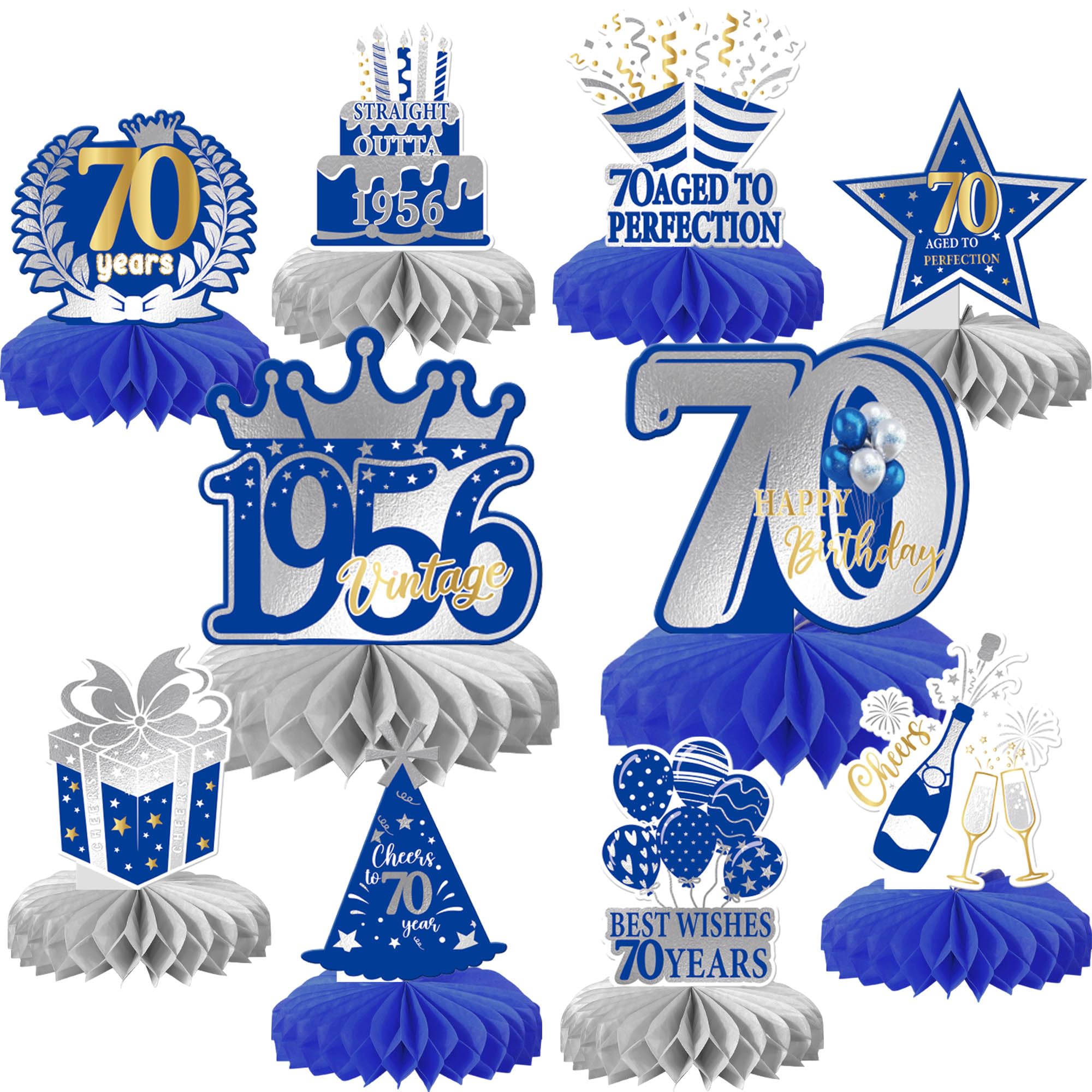 Xsstarmi 70th Birtday Honeycomb Centerpieces Decor Best Wishes 70 Years Aged to Perfection Straight Outta 1956 Table Toppers Decoration for Cheers to 70 Years Birthday Party DIY Decorations