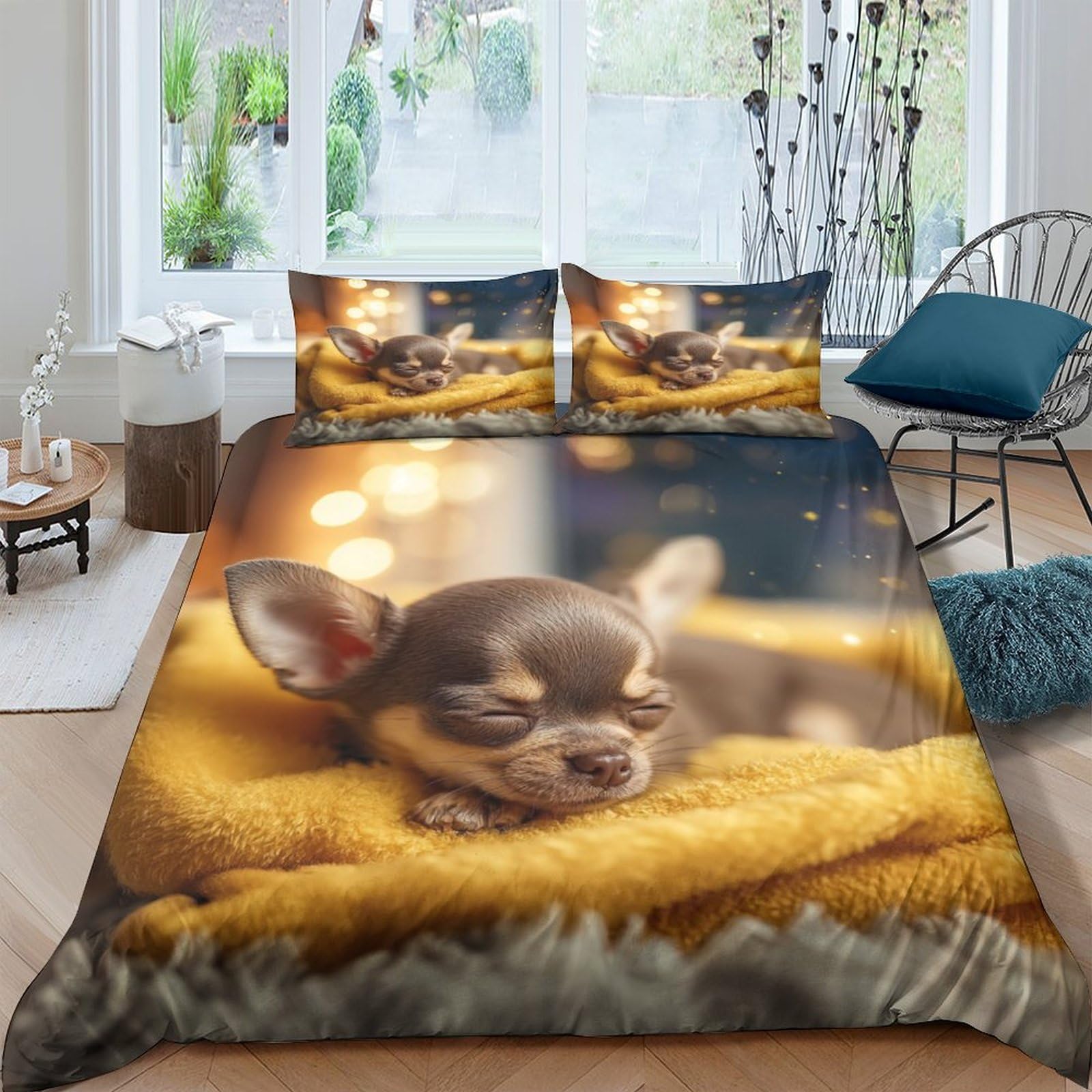 Ctjqhvkz Style-5 3D Printed Sleeping Chihuahua Fitted Sheet Microfiber Soft Yellow Blanket Bed Cover For Bedroom Dorm Protection Decor Single（135X200cm）