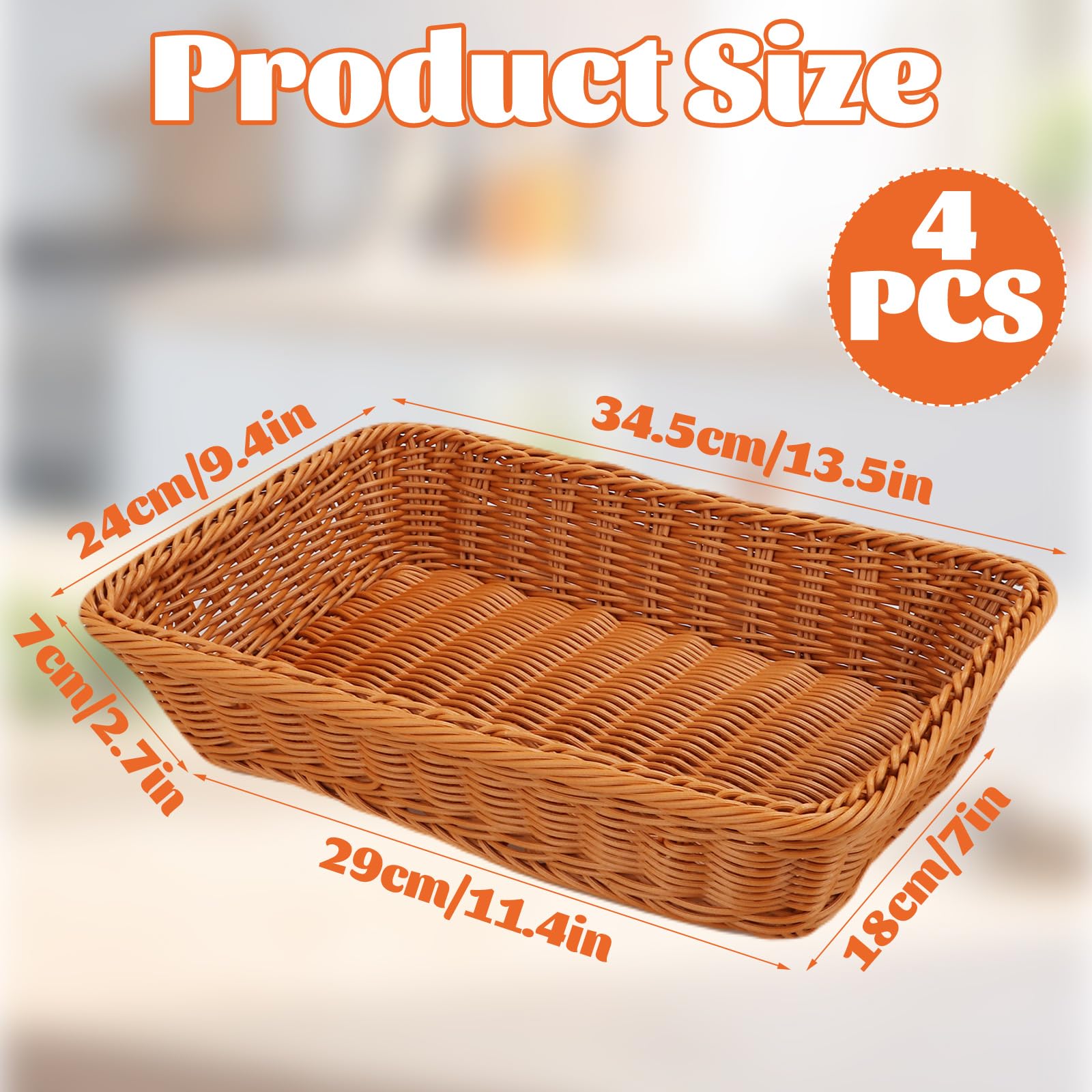 DAJAVE Lot De 4 Grands Paniers à Pain En Osier Pour Panier à Pain, Paniers à Pain Pour Table, Grands Paniers En Rotin Pour Fruits, Cuisine, Légumes, Aliments (35 X 25 X