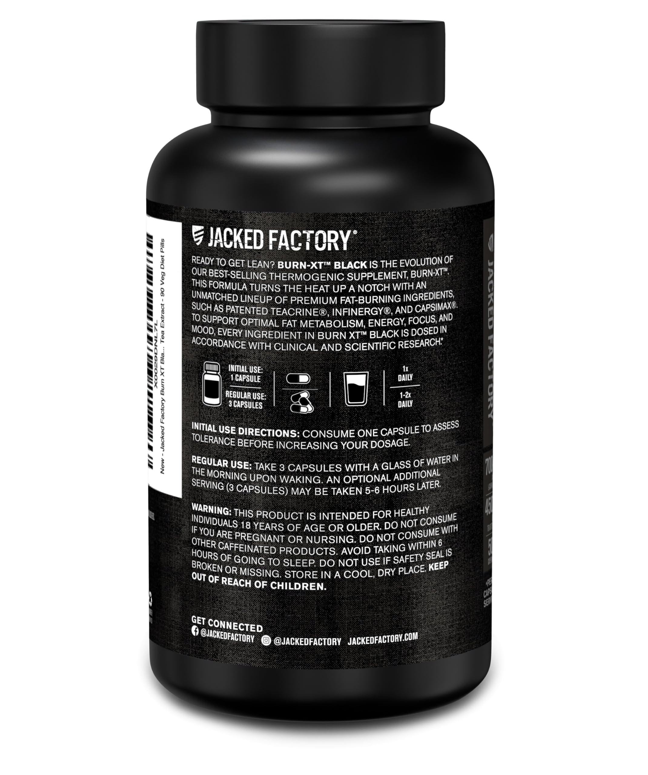 Jacked Factory Burn XT Black Thermogenic Fat Burner - Weight Loss Supplement, Appetite Suppressant, Nootropic Energy Booster | TeaCrine, Acetyl L-Carnitine, Green Tea Extract - 90 Veg Diet Pills — Amazon image 7