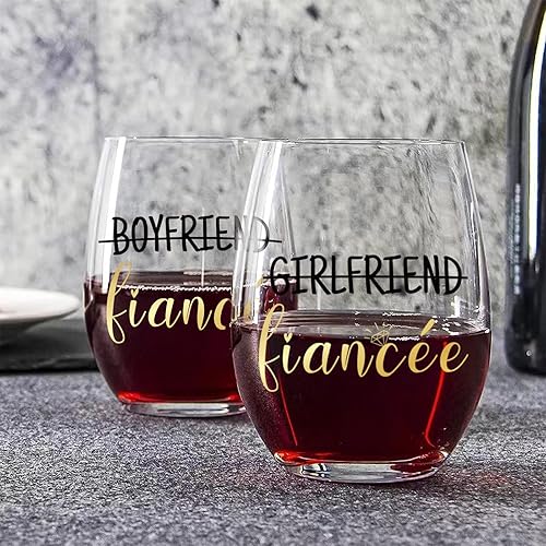 Miniatura 5 de Regalos de compromiso para parejas, juego de regalo de compromiso de copa de café de vino con bolsa de vino para mujeres, él y ella, prometido,
