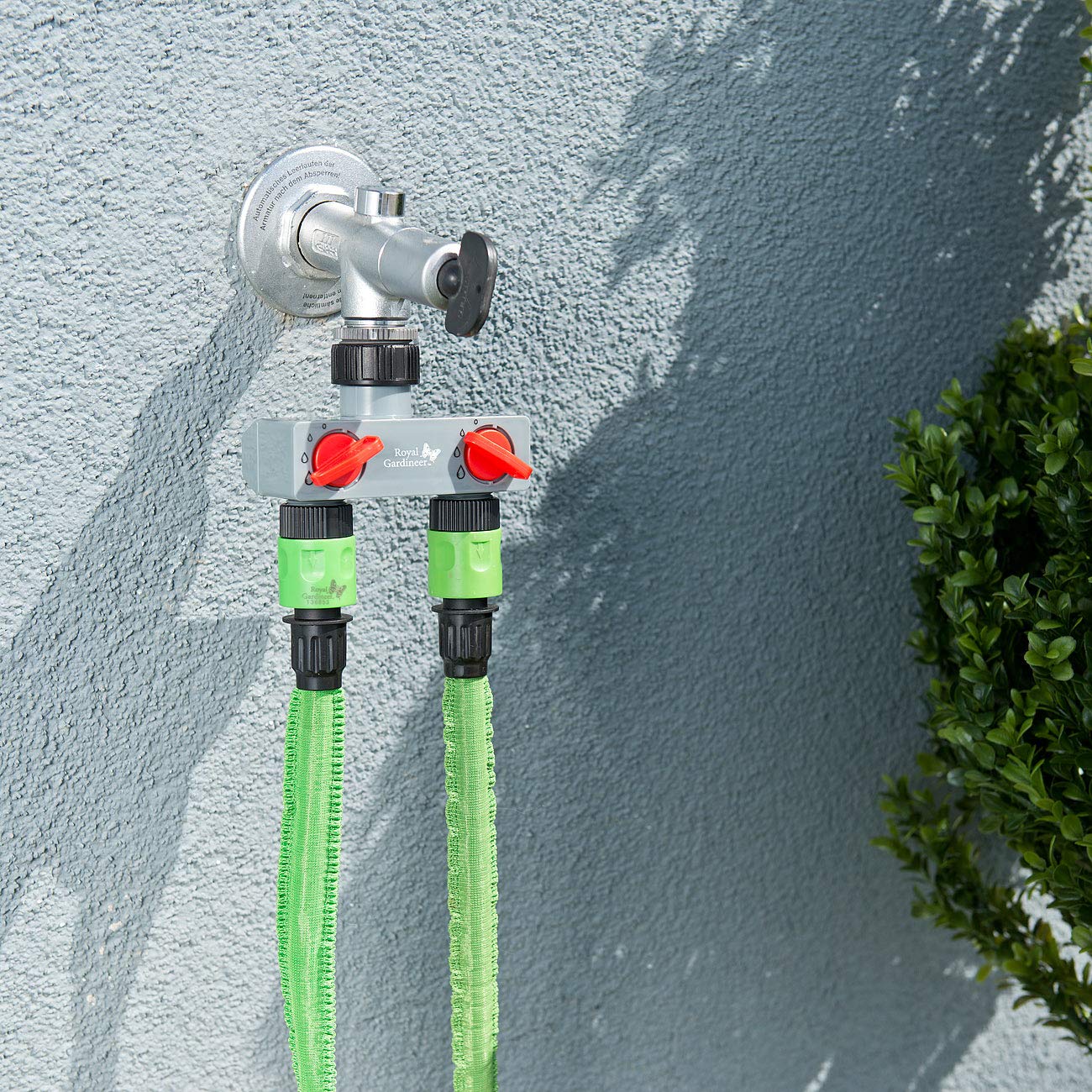 Royal Gardineer Bewässerungs-Ventile: WLAN-Bewässerungscomputer mit 2 Dual-Ventilen, 2-Fach-Wasserverteiler (Dual Bewässerungsventil, Bewässerungsystem, Home)