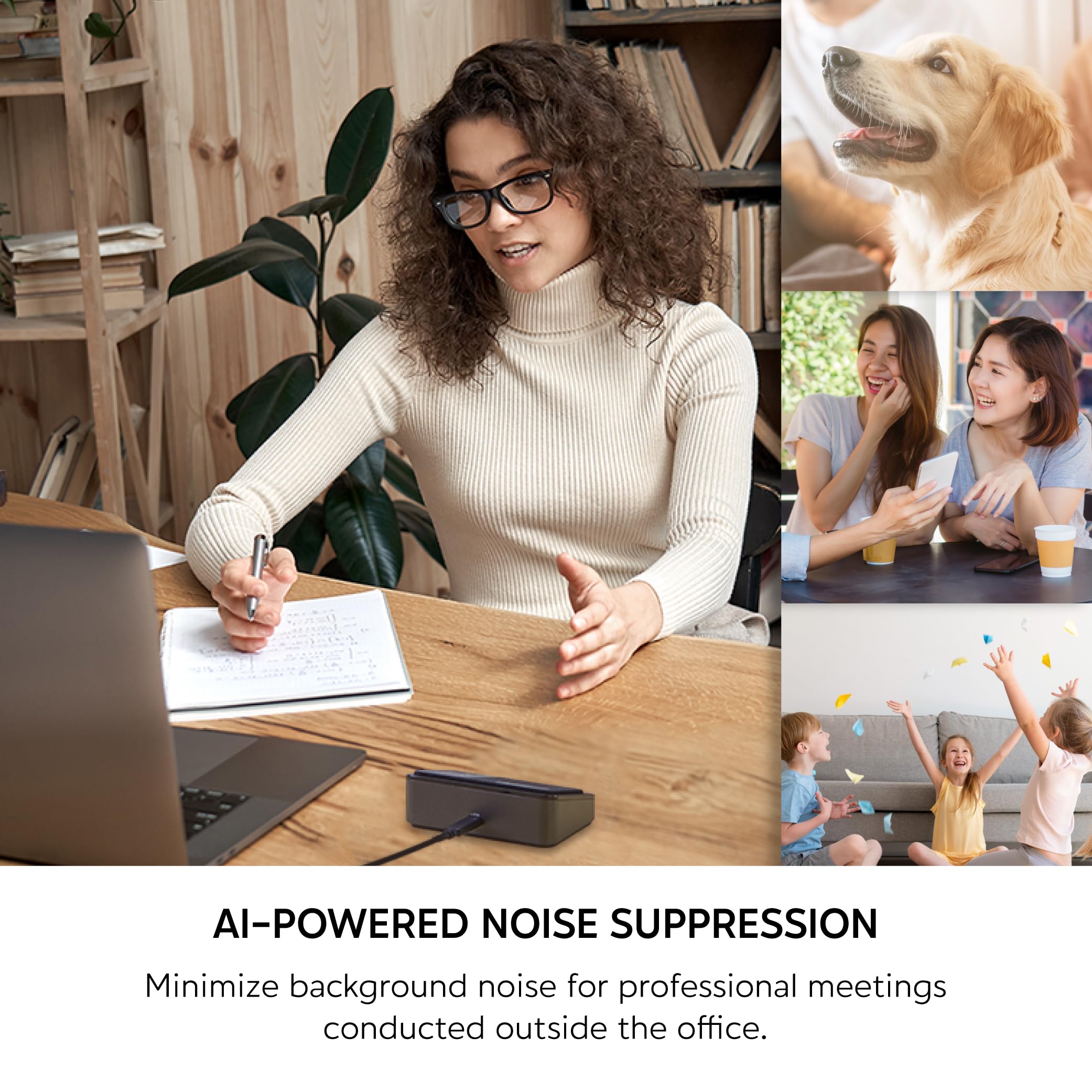 AVerMedia AS311 AI Speakerphone - Suppression des Bruits de Fond par IA, Captation de la Voix Optimisée, USB Plug and Play, Micro et Haut-Parleur de Visioconférence pour Le Télétravail Noir
