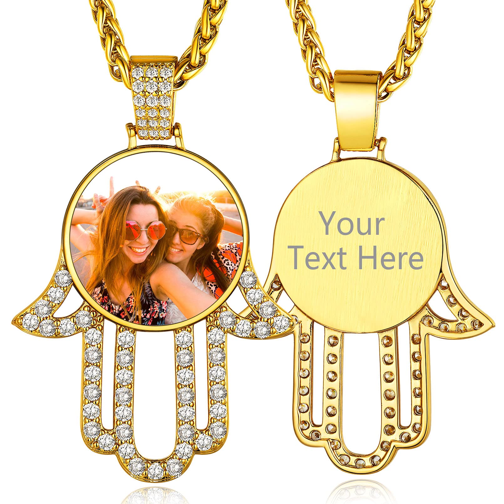 Custom4U Picture Necklace Personalized Photo Circle Chain for Men Women