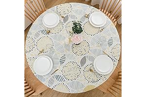 Waterproof Oil-Proof 54 Inch Round Tablecloth, Fitted Vinyl Table Cover with Flannel Backing