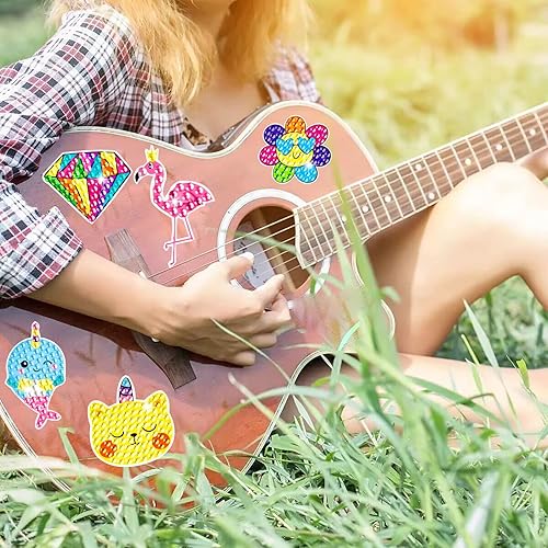 Miniatura 6 de MEIEST Juego de 33 calcomanías de pintura de diamantes para niños con caja, calcomanías de mosaico de gemas de unicornio de sirena, pintura por