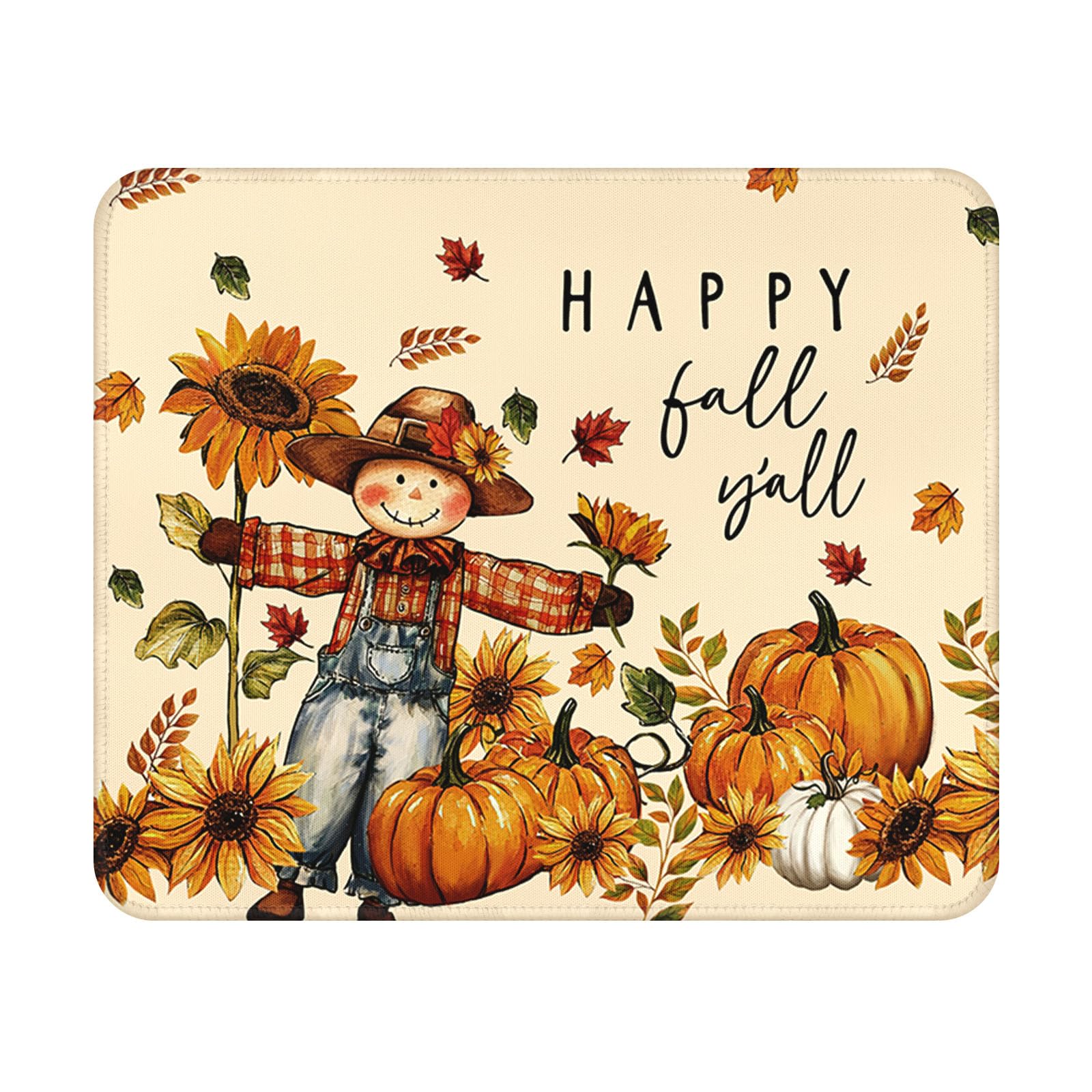 Fall Mouse Pad - 9.5x7.9 Inch Pumpkin Mousepad Scarecrow Maple Leaf Keyboard Mat with Anti-Slip Rubber Base for Computer Mouse Keyboard Home and Office