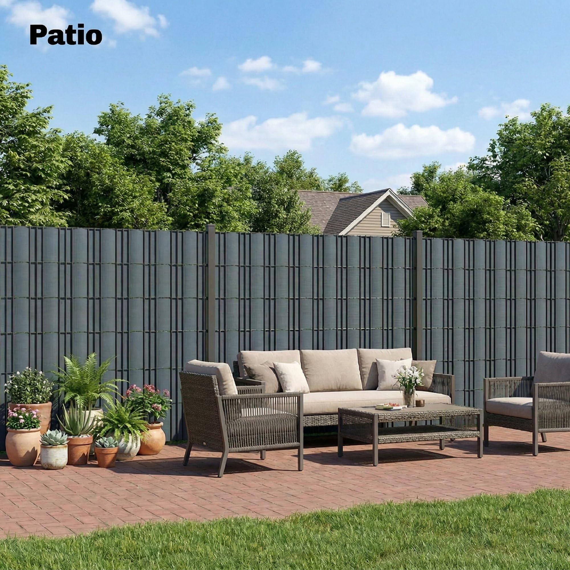 Outsunny Set 4 Recinzione da Giardino per Privacy 140m x 19cm Grigio | Pezzi, Frangivisto Balcone per Protezione, Resistente ai Raggi UV, Impermeabile con Clips, per Esterni, Patio, Balcone