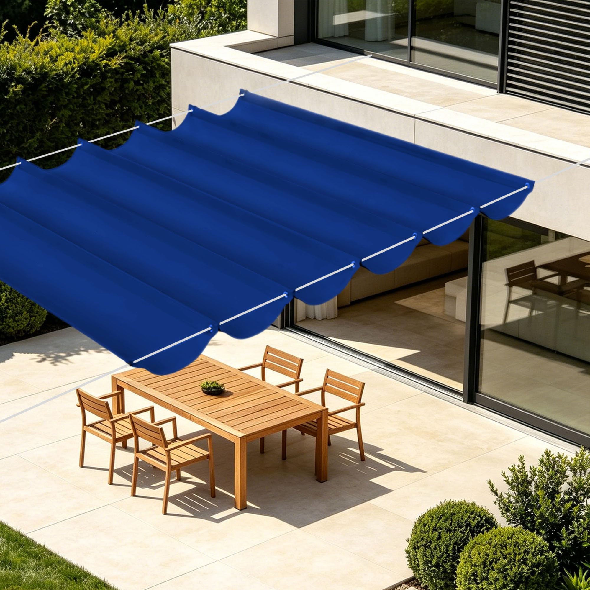 Wysuwany Żagiel Przeciwsłoneczny 500 x 200 cm Wodoszczelny Wodoodporny Baldachim Zewnętrzny Odporny Do Balkonu, Tarasu I Patio, Ciemnoniebieski