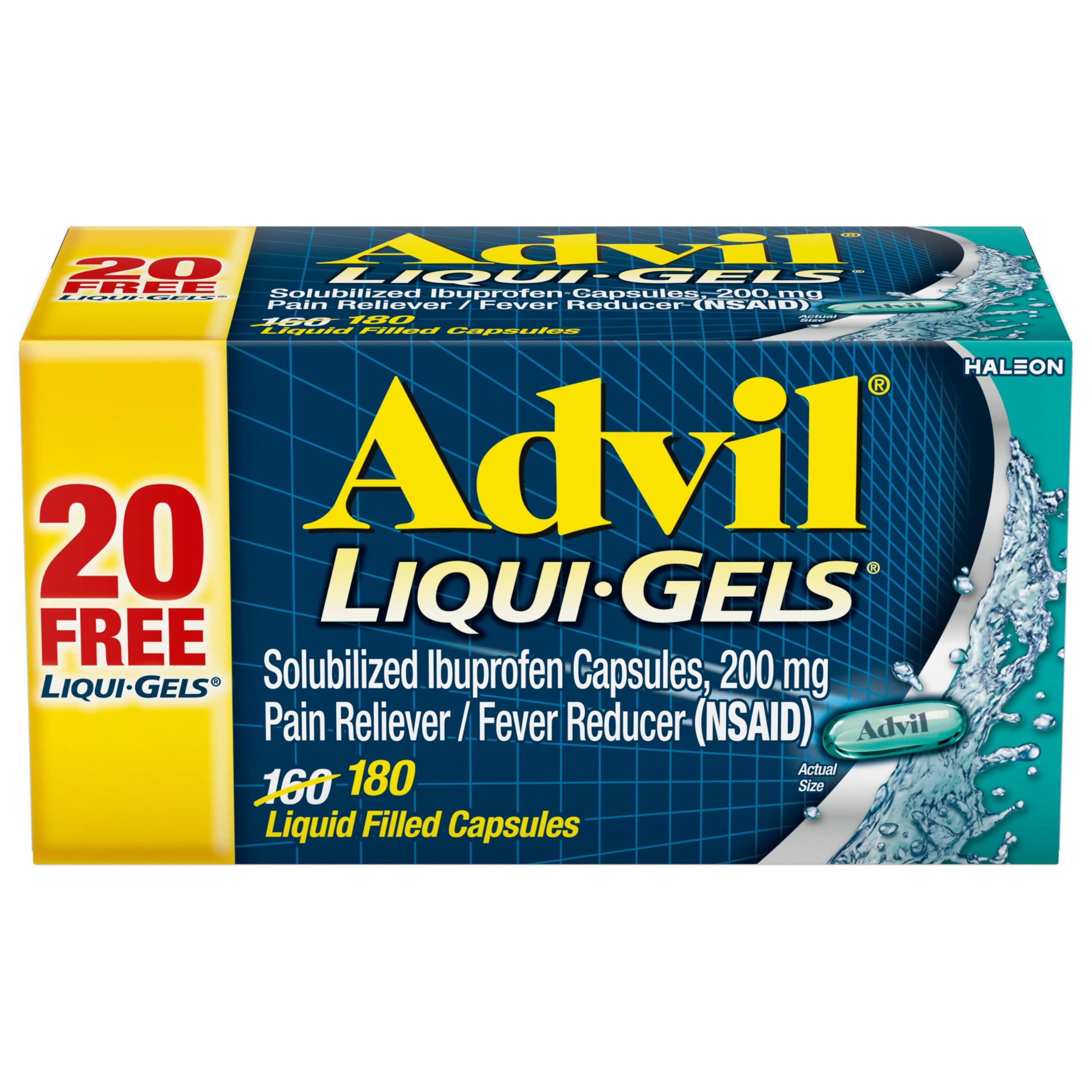 Liqui-Gels Pain Reliever and Fever Reducer, Pain Medicine for Adults with Ibuprofen 200mg for Headache, Backache, Menstrual Pain and Joint Pain Relief - 180 Liquid Filled Capsules