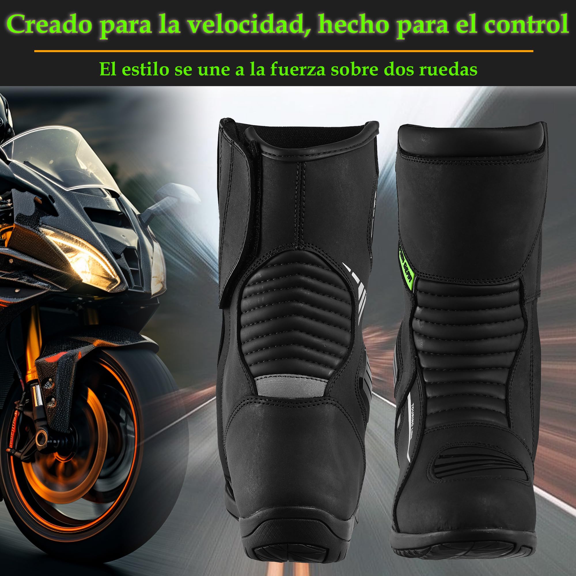 Botas de moto para hombre Botas de aventura y turismo, impermeables, reforzadas y ligeras, suela de goma antideslizante, protección de tobillo y talón, detalles reflectantes CE