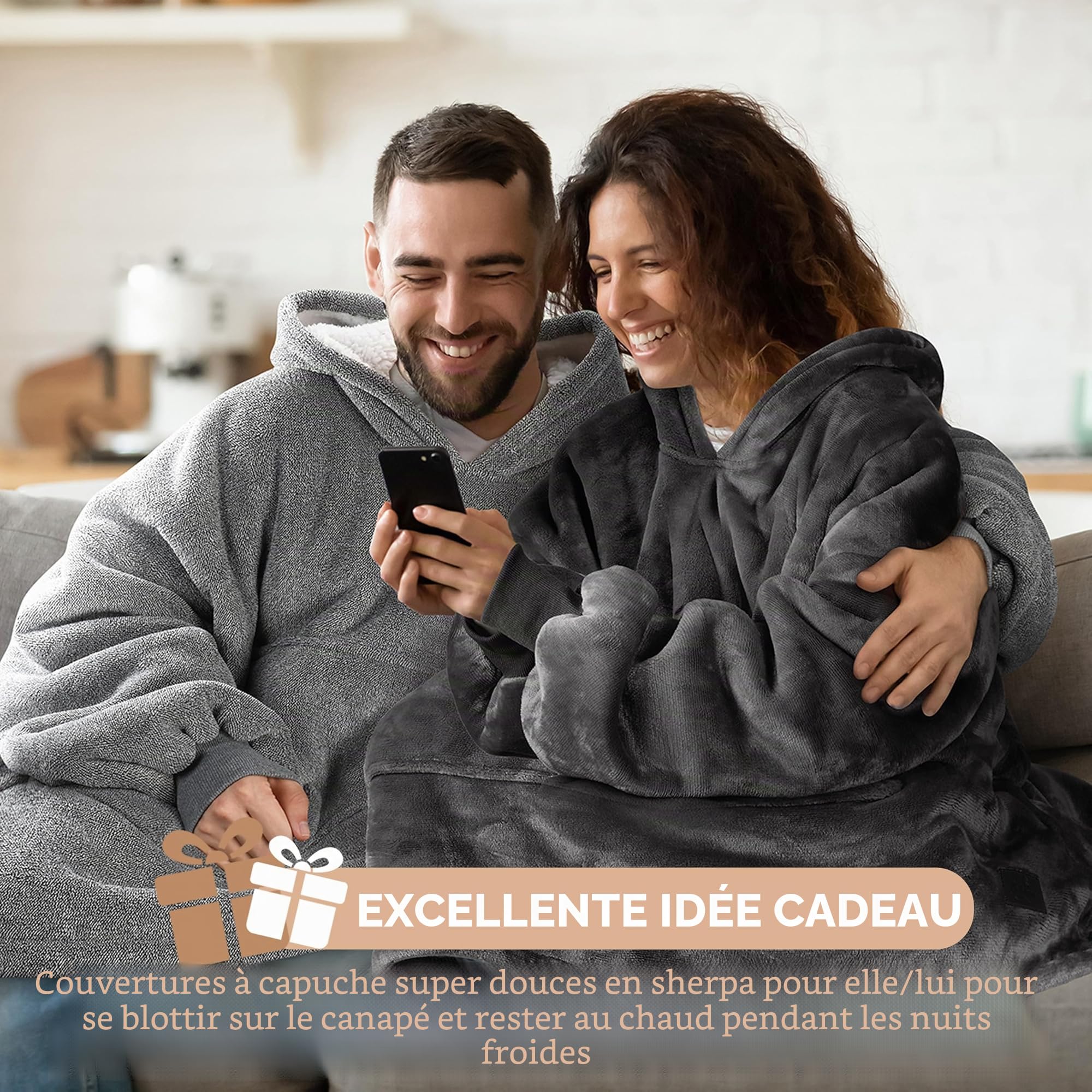 Catalonia Classy Couverture à Capuche Sherpa surdimensionnée Grand Sweat à Capuche, Couverture de Pull Chaud et Moelleux avec Poche Avant, Cadeaux d'hiver pour Adultes Femmes Hommes