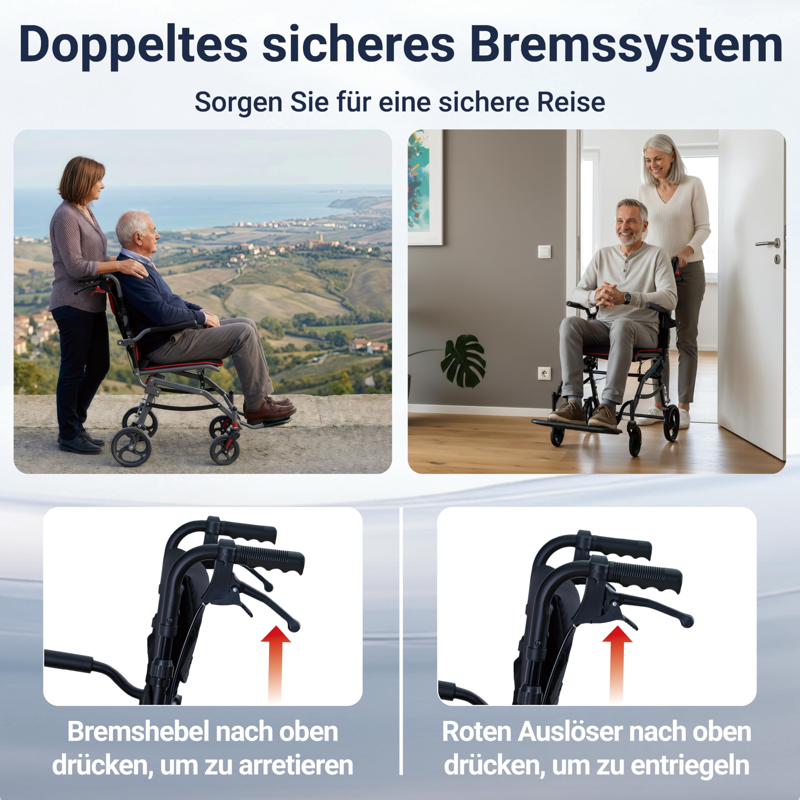 Rollstuhl Leicht Faltbar Schmal Rollstühle bis 100 kg | Klappbarer Rollstuhl mit Verstellbarer Höhe, Ergonomischen Griffen, 360° Rädern, Schmaler für Wohnung und Reisen
