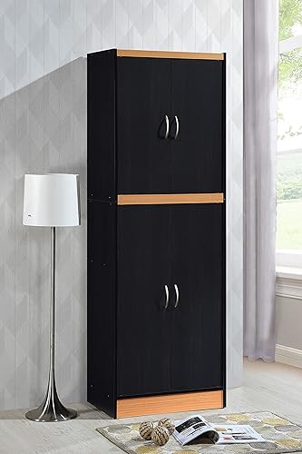 Miniatura 23 de Hodedah Despensa de cocina de 4 puertas con cuatro estantes, color blanco Blanco,Gris chocolate,Hayedo,Roble gris,Haya