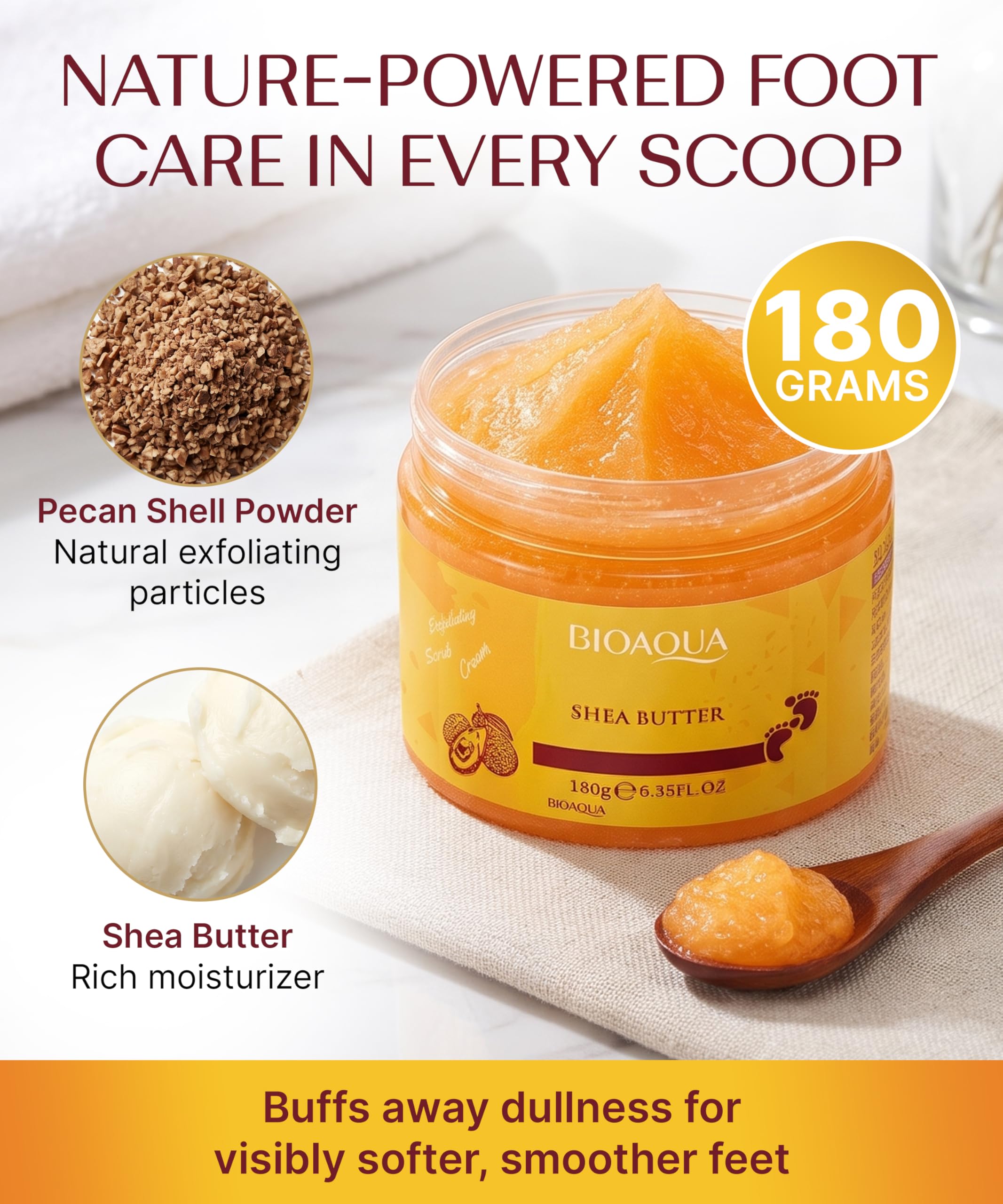 BIOAQUA Cura Del Piede Massaggio Scrub-Crema Esfoliante Detergente Piedi Delicati Olio di Karitè Naturale Estratti 180g