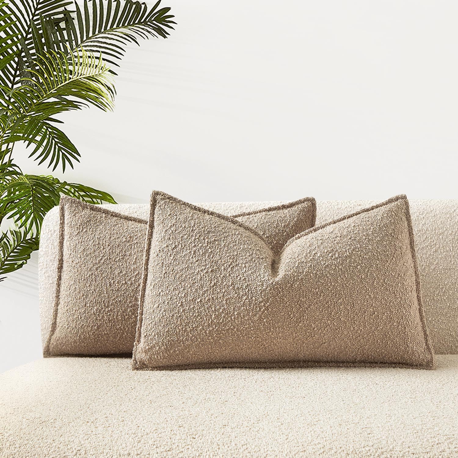 JUSPURBET 12x20 Pillow Covers Set of 2 Decorative Throw Pillow Covers Case for Couch Sofa Bed Soft Boucle Textured Lumbar Cushion Covers with Hidden