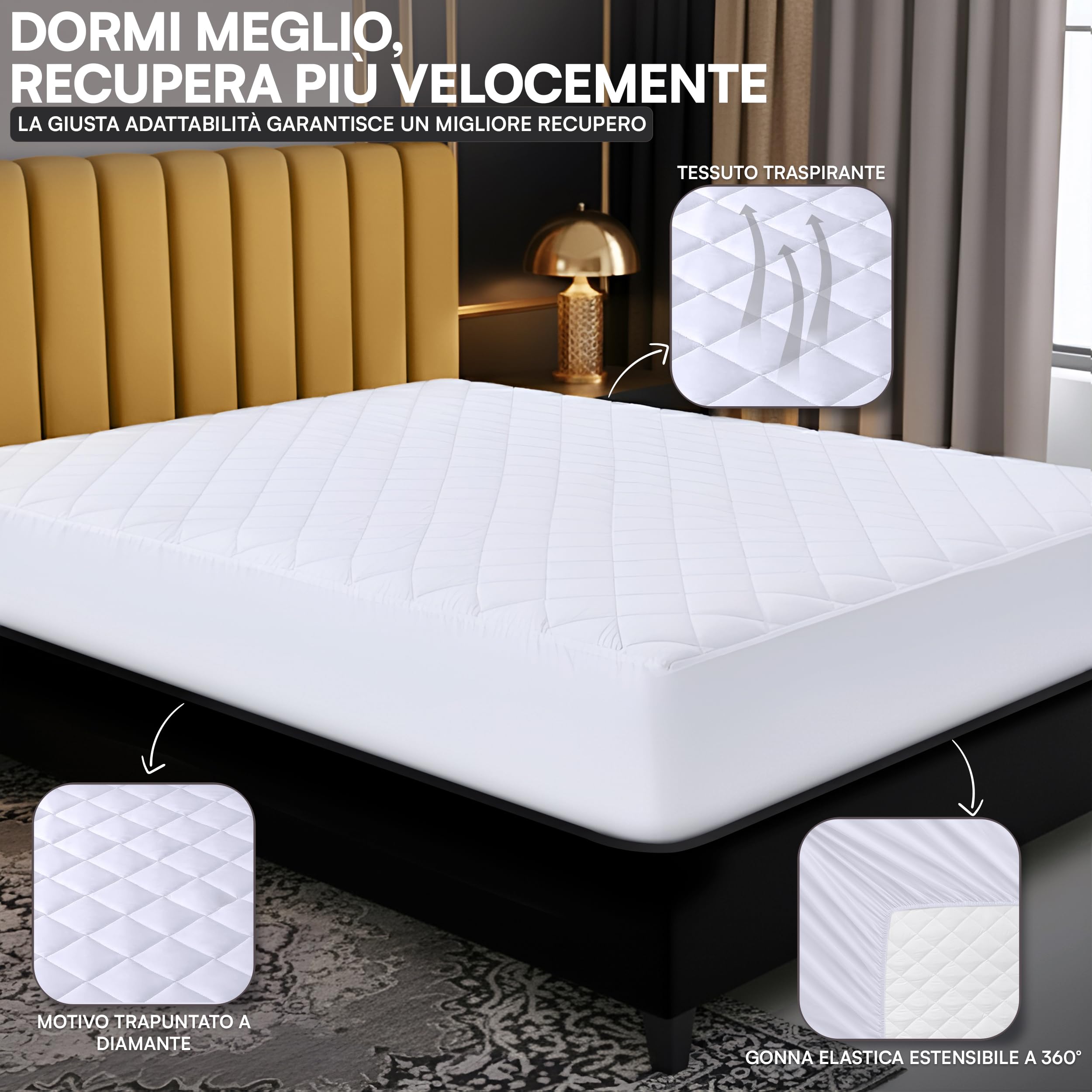 Coprimaterasso Trapuntato King Size Con Angoli Elastici – 198x203 Cm, Adatto A Profondità 40,6 Cm, Tessuto Morbido E Lavabile