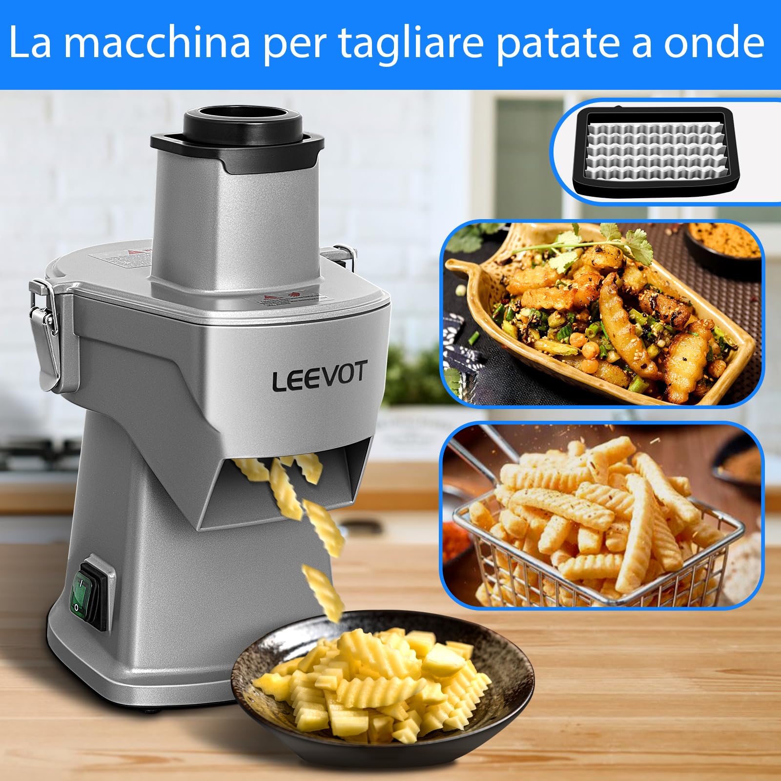 LEEVOT Tritatutto Verdure Elettrico Commerciale 200W, Robot da Cucina per Affettare, Diced e Grattugiare, Cutter Verdure Professionale per Ristorante, Hotel, Scuola, Mensa, Patatine Fritte, Grattugia