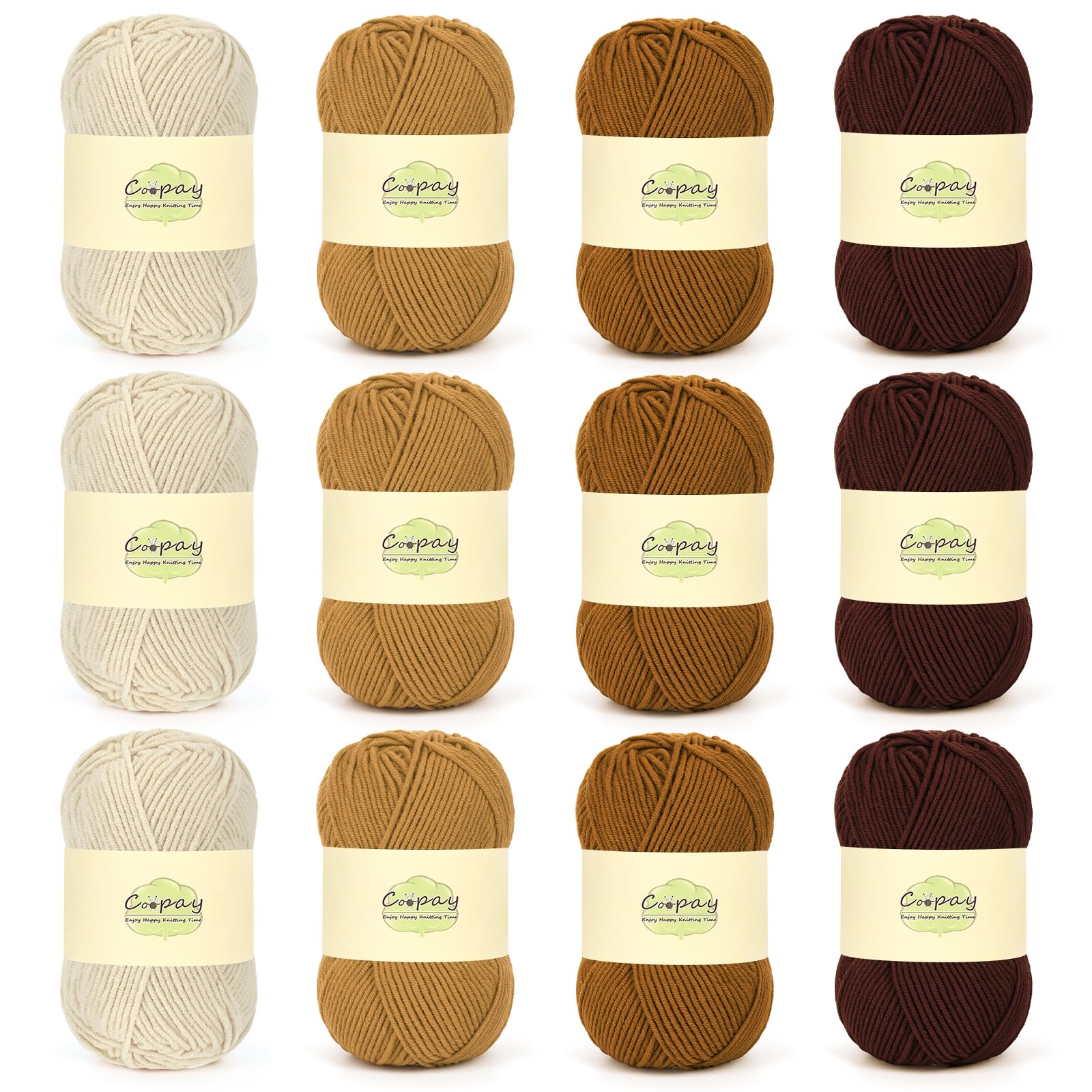 Coopay 12×50g Crochet Yarn DK, Soft 5Ply Milk Cotton Yarn for Crochet-60% Cotton 40% Acrylic-Double Knitting Yarn for Beginners Crochet Amigurumi, Baby Clothes, Granny Squares, DIY Crafts-Brown