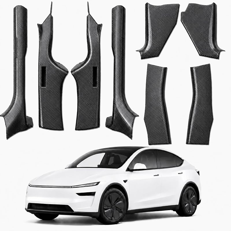 Protetores de Soleira de Porta em ABS com Textura de Fibra de Carbono para Tesla Model Y Juniper 2025–2026, Dianteiros e Traseiros, Kit com 8 Peças