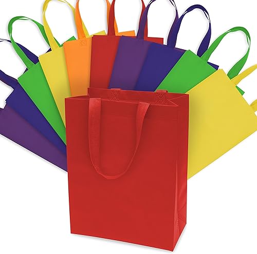 Bolsas de regalo grandes Paquete de 12 bolsas de regalo de tela reutilizables de arcoíris de colores surtidos con asas, bolsas de regalo para