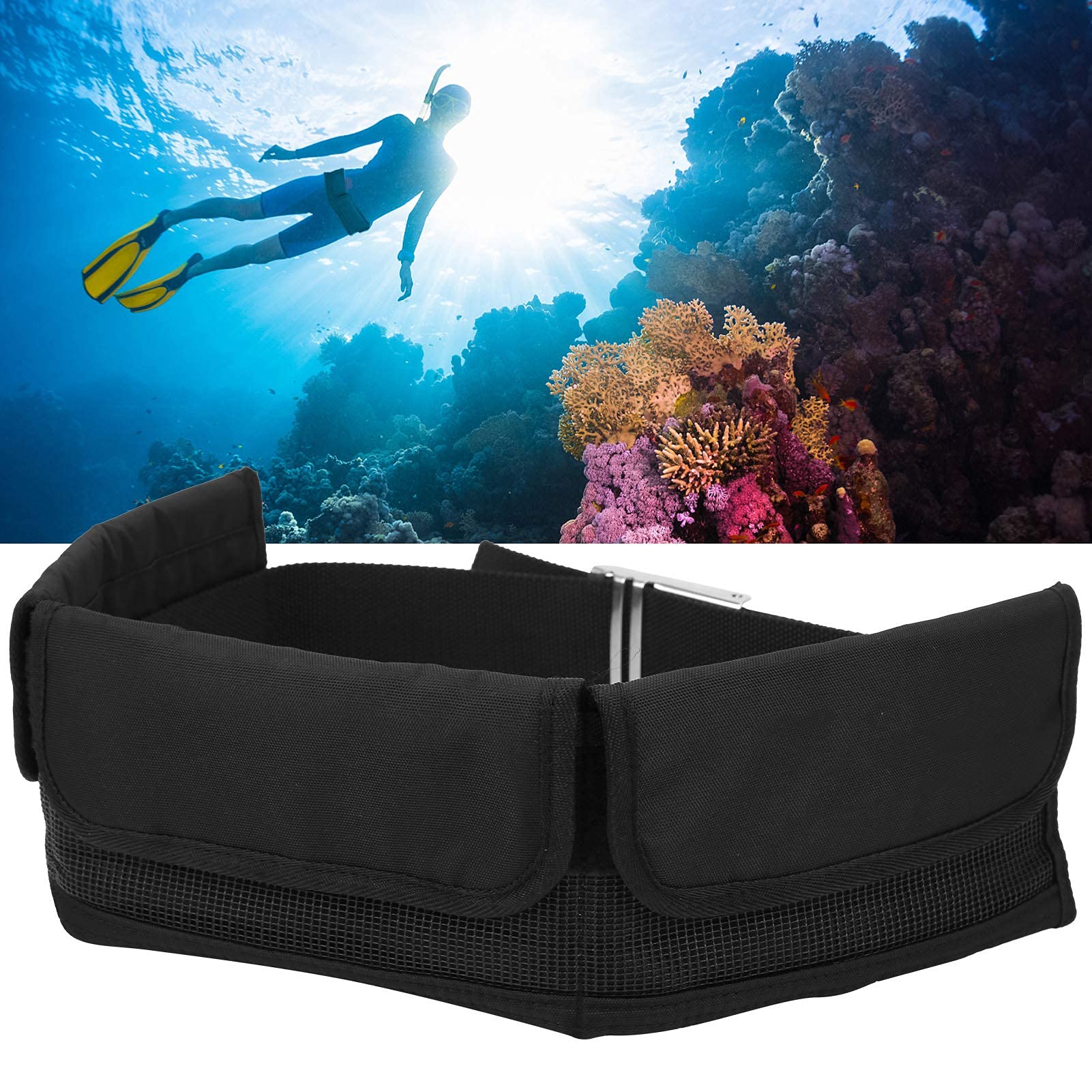 Alomejor Cintura per Pesi da Immersione Cintura per Contrappesi a 3 Tasche Cintura Regolabile con Fibbia per Subacquee Nuoto Snorkeling Scuba (Pesi Non Inclusi)