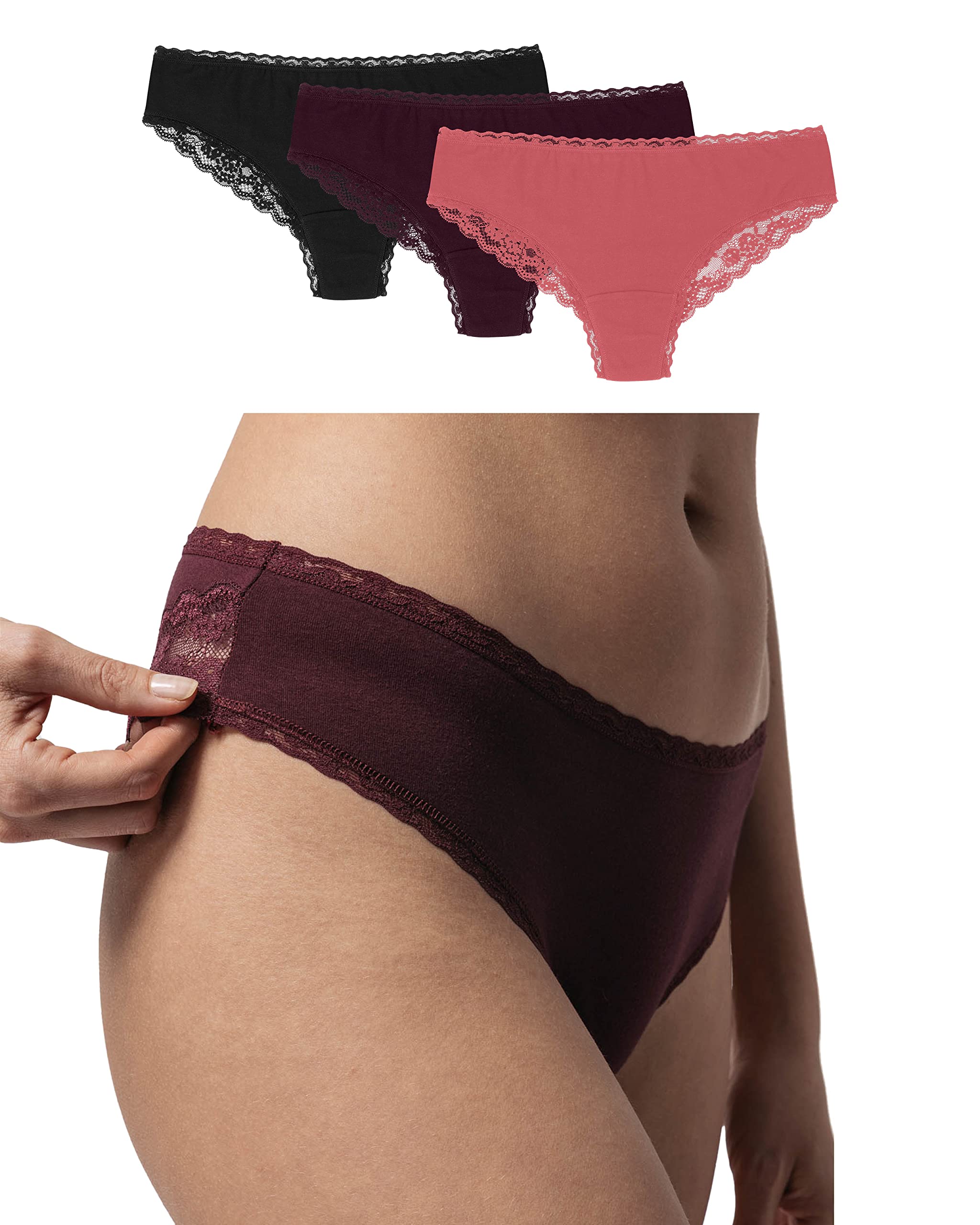 Snocks Brazilian Slip Damen mit Spitze aus Bio-Baumwolle (3er Pack) - Damenunterwäsche mit Perfekter Passform und angenehmem Tragegefühl - Klassisches Unterwäsche Frauen - Gr. XS-XL