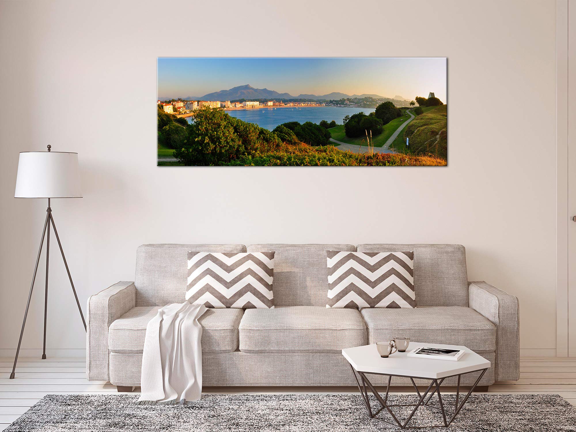 DECLINA Tableau panoramique imprimée Saint Jean DE Luz - Impression Photo Paysage sur toile décoration murale - Déco maison, cuisine, salon, chambre adulte - 120x50 cm