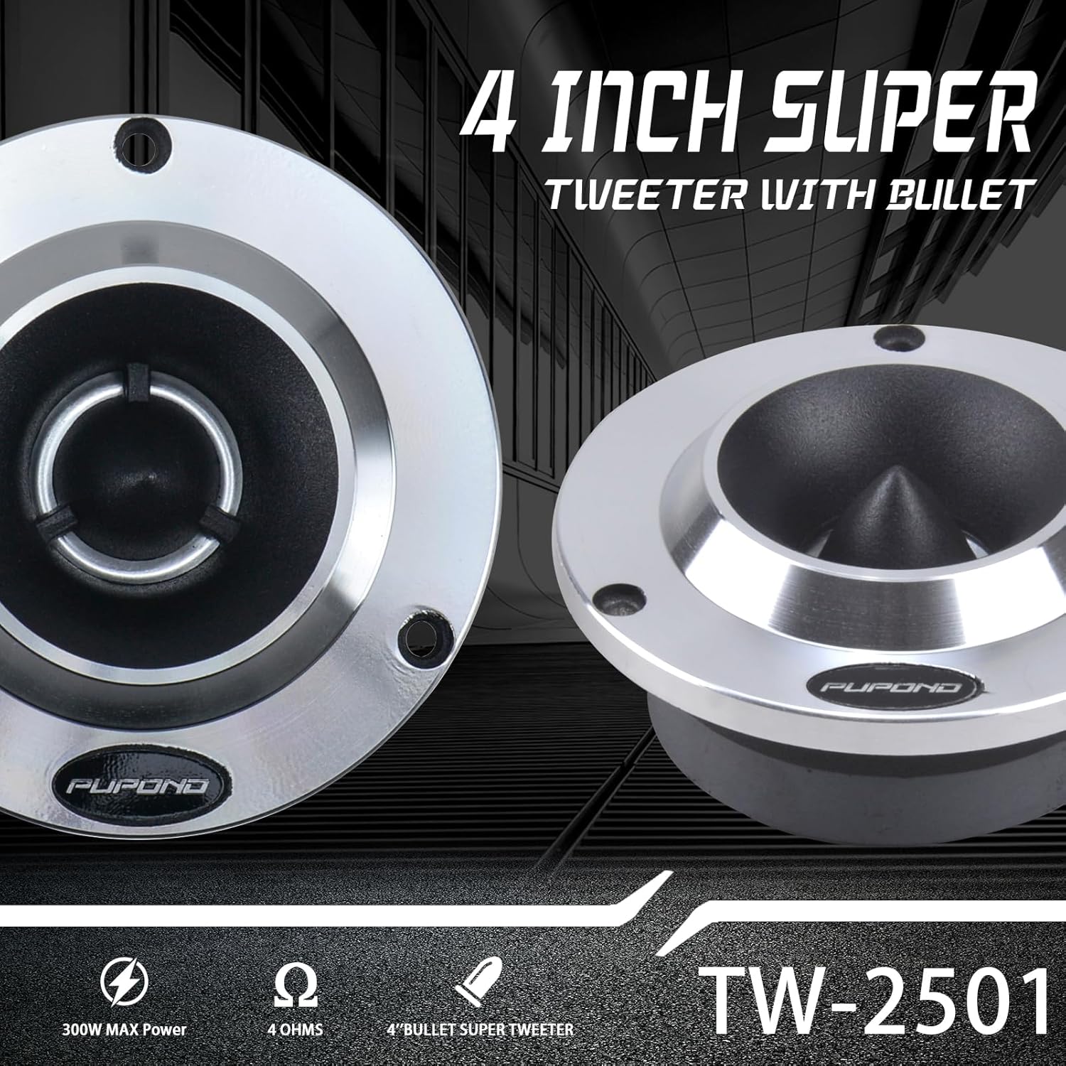 4'' Tweeters, 300watts,4 Ohm Ferrite tweeters for car Audio,Titanium Film Aluminium Panel Bullet tweeters Speakers,Pair
