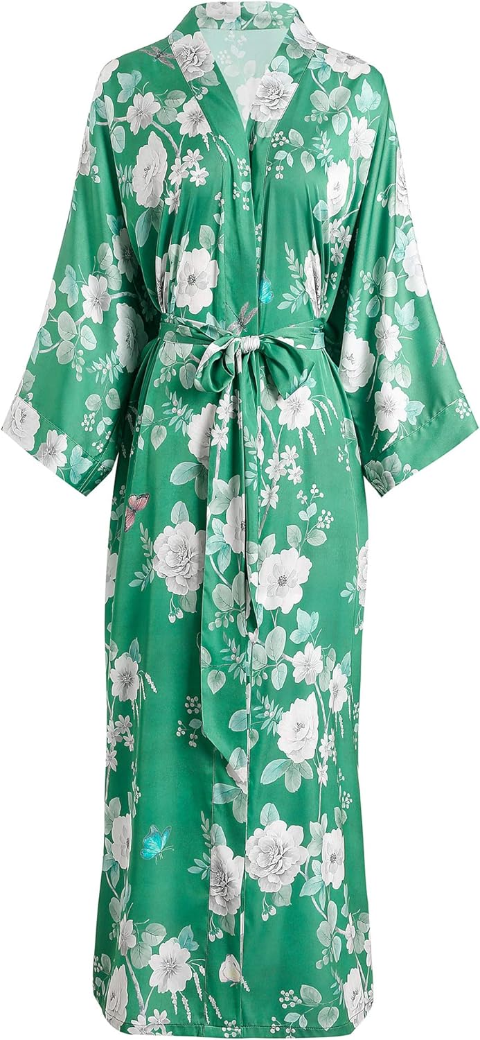 Aensso Long Soft Lightweight Silky Kimonos Robes for Women, Luxury Japanese Floral Womens Kimono Robe