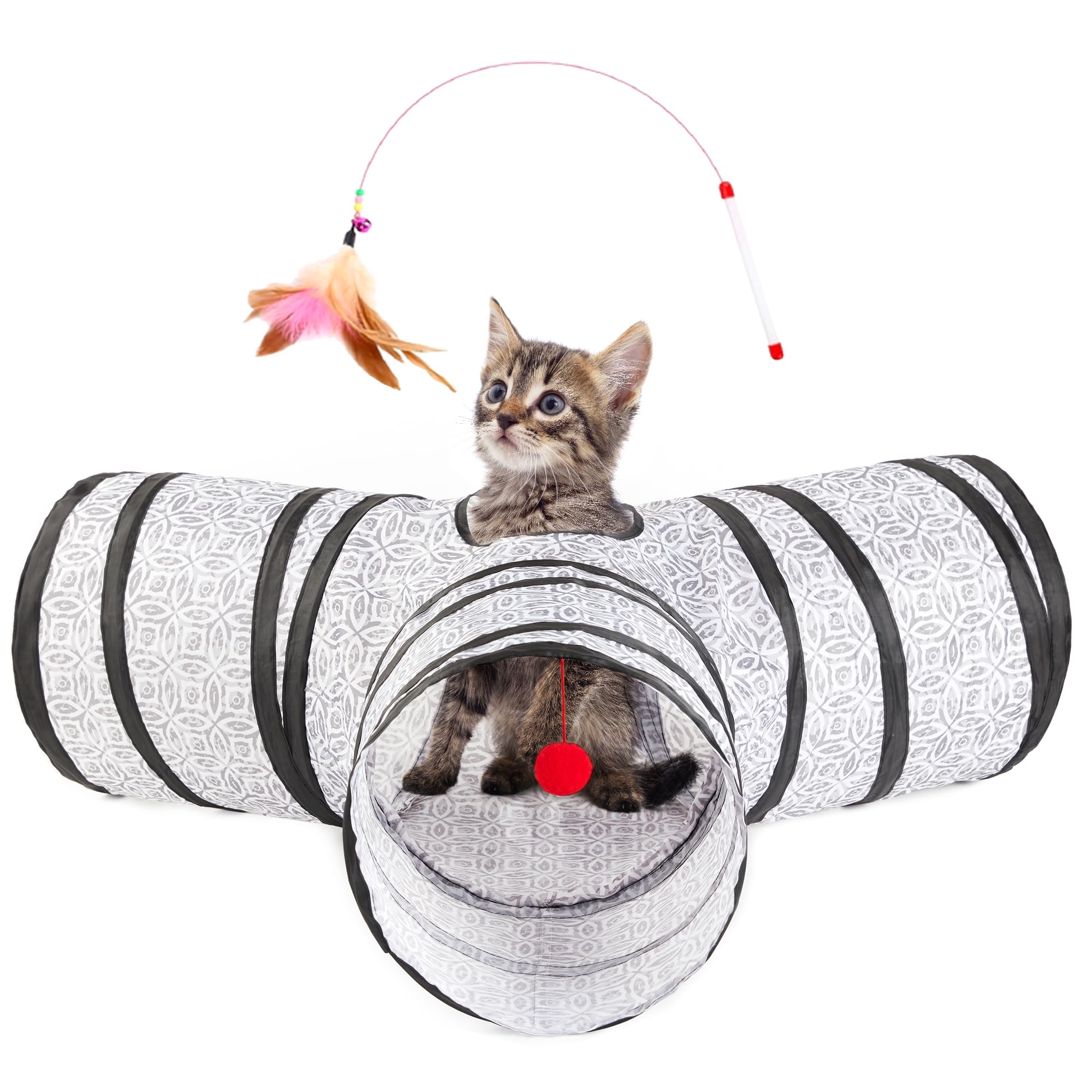 Love's cabin Cat Tunnel Tube Cat Toys 3 Way Collapsible, Cat Tunnels for Indoor Cats?Kitten Tunnel Bored Pet Cat Play Tunnel with Peek Hole Toy Ball for Cat, Kitty, Kitten, Rabbit, Puppy Grey Coin