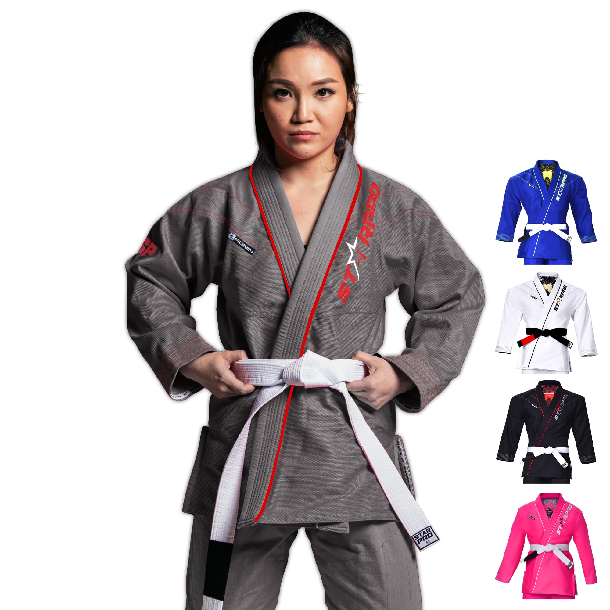 StarproRonin BJJ GI - Premium Cotton Blend - White Blue Black - Preshrunk Gi for Men Women for Martial Arts Training and Fight - A0 A1 A2 A3 A4 A5
