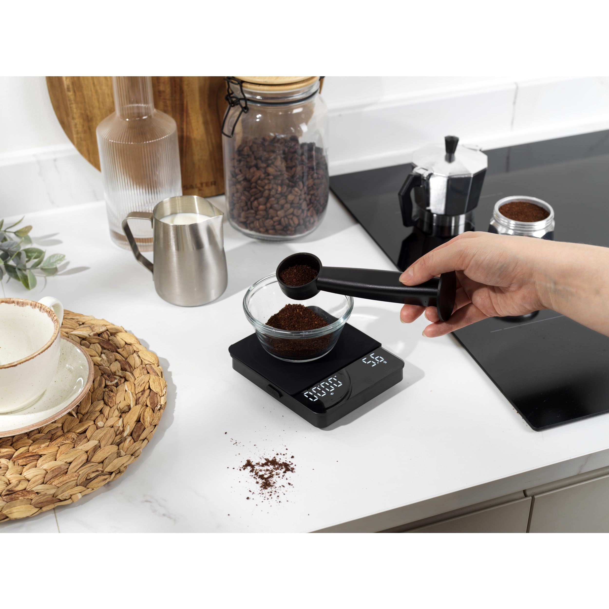 Coffee Scale With Timer - 0.1g/3kg High Precision Digital Kitchen Scale - Multifunctional For Coffee, Baking & Cooking (White)