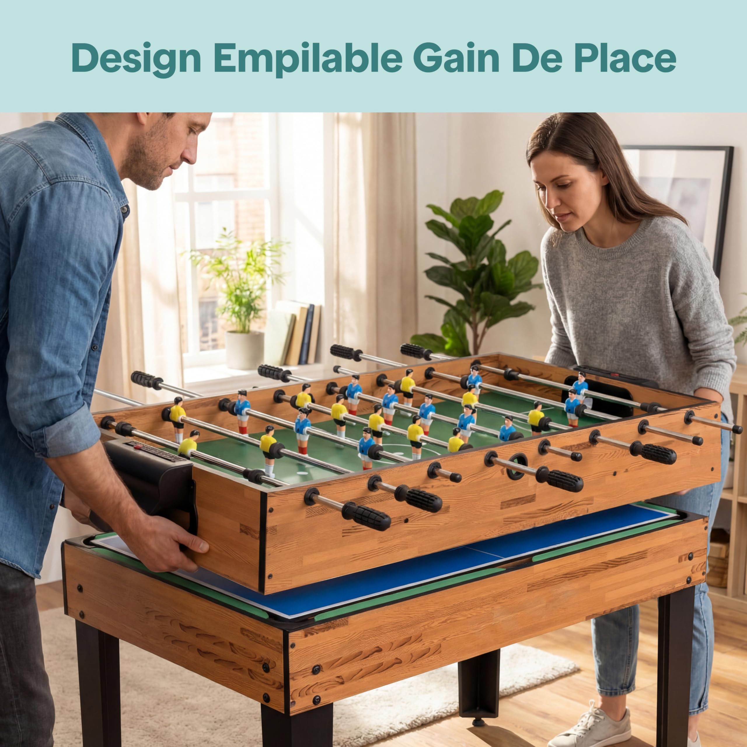 SereneLife Table Multi-Jeux 2-en-1/4-en-1/5-en-1 – Baby-Foot, Air Hockey, Ping-Pong, Billard, Shuffleboard – Table de Jeux d’Arcade Familiale, Accessoires Inclus (sur Pied)