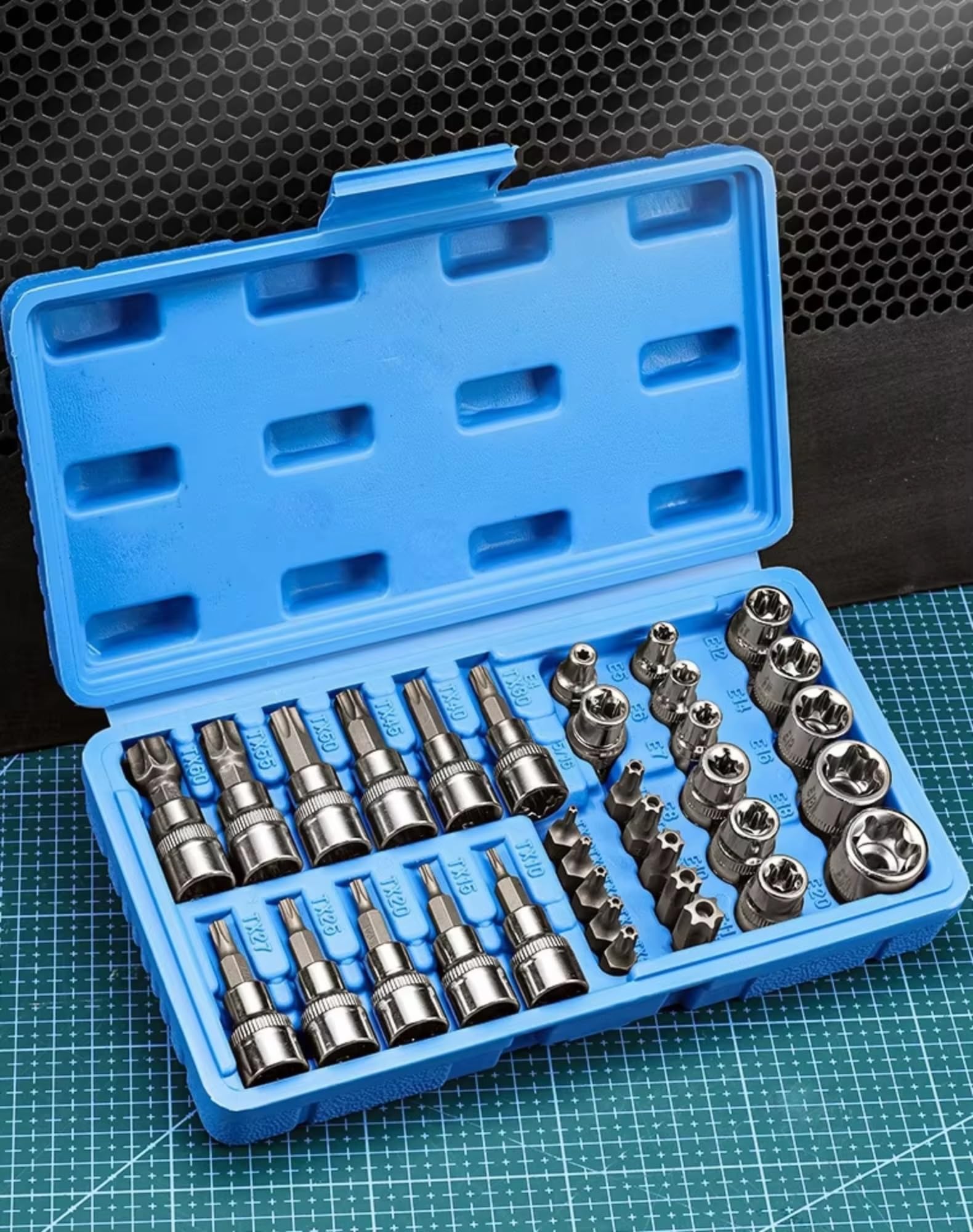 Kit d'outillage mécanique Jeu De Douilles Torx Et E-torx Star 34 Pièces 1/4 "3/8" 1/2" Lecteur Mâle Femelle Embouts Outil Portatif Avec Étui