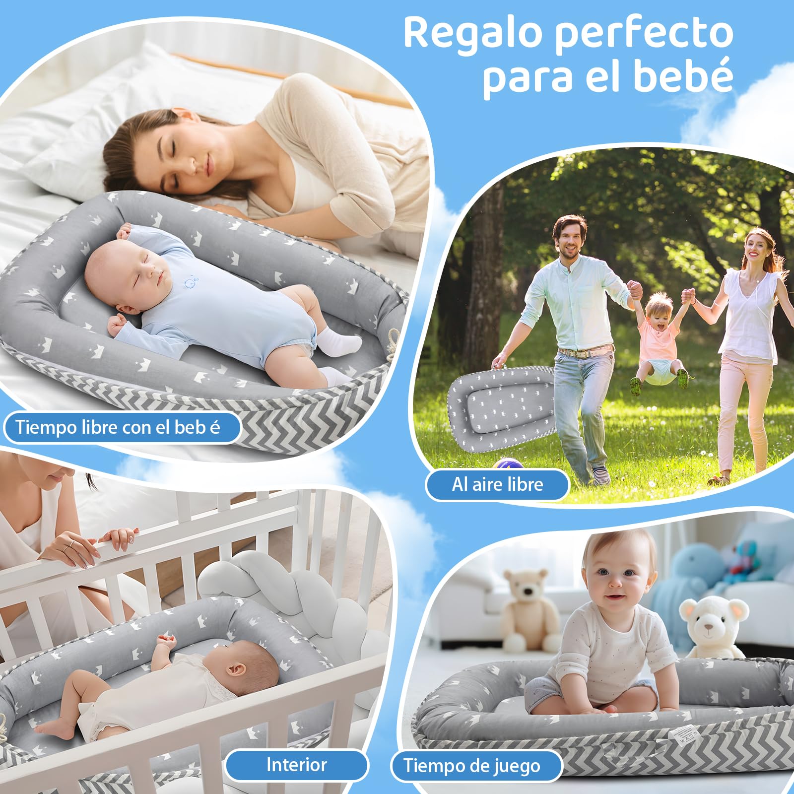 ROMAGIO Tumbona para bebé, suave y transpirable, portátil, funda para nido de bebé de 0 a 24 años, tumbona para dormir para bebés, regalos (blanco)