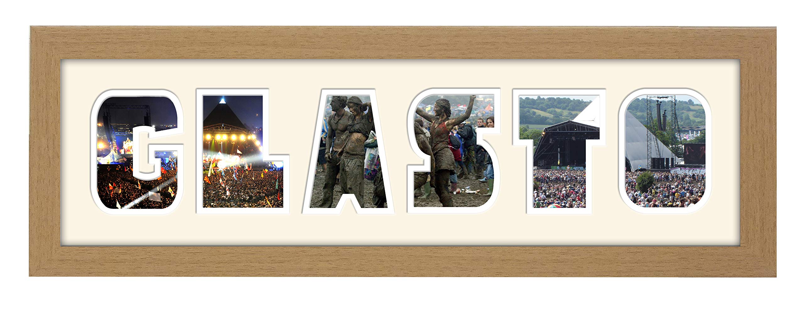 Photos In A Word Oak Finish Frame Cream Mount White Inside Glastonbury Music Festival Glasto Photo Frame Name Frame Word Frame (Oak Finish Frame Cream Mount White Inside)
